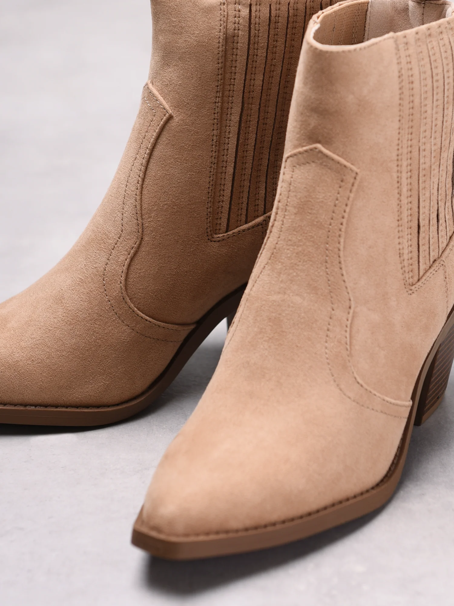 Beige Suede Western Block Chunky Heel-Boots - Image 3