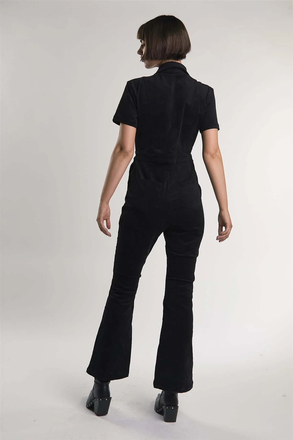 Black-Baby-Cord Belted Long-Jumpsuit - Image 3