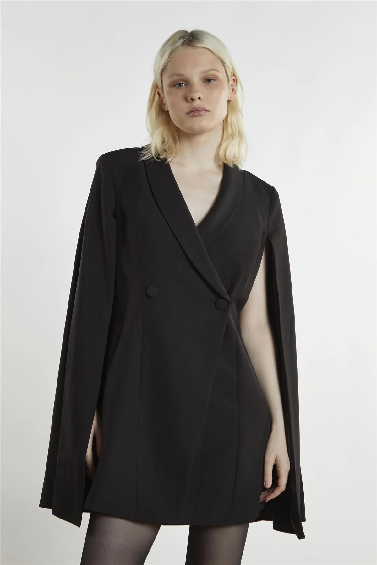 Black Blazer-Cape Mini-Dress - Image 3