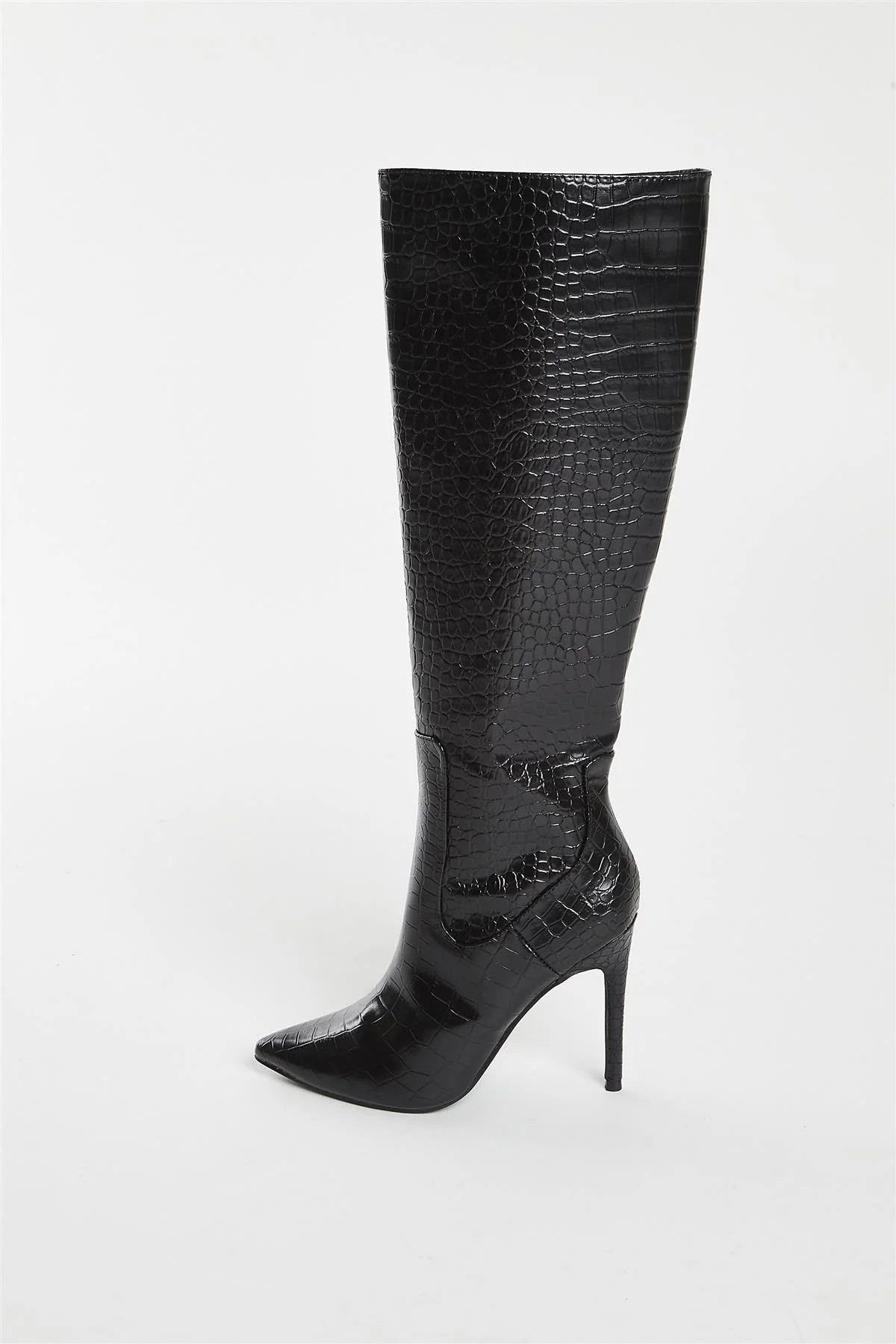 Black Croc Knee High Boot - Image 3