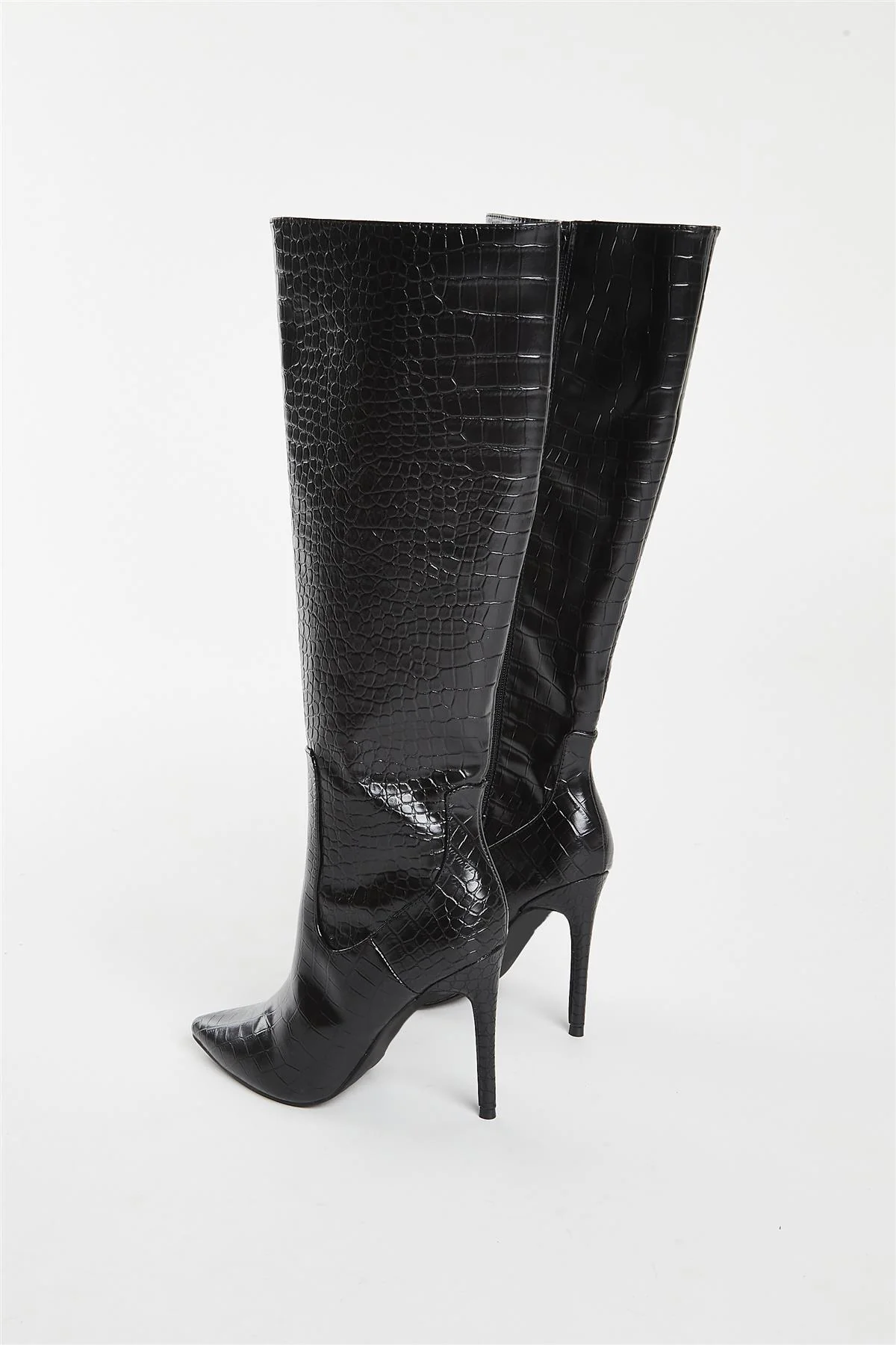 Black Croc Knee High Boot - Image 4