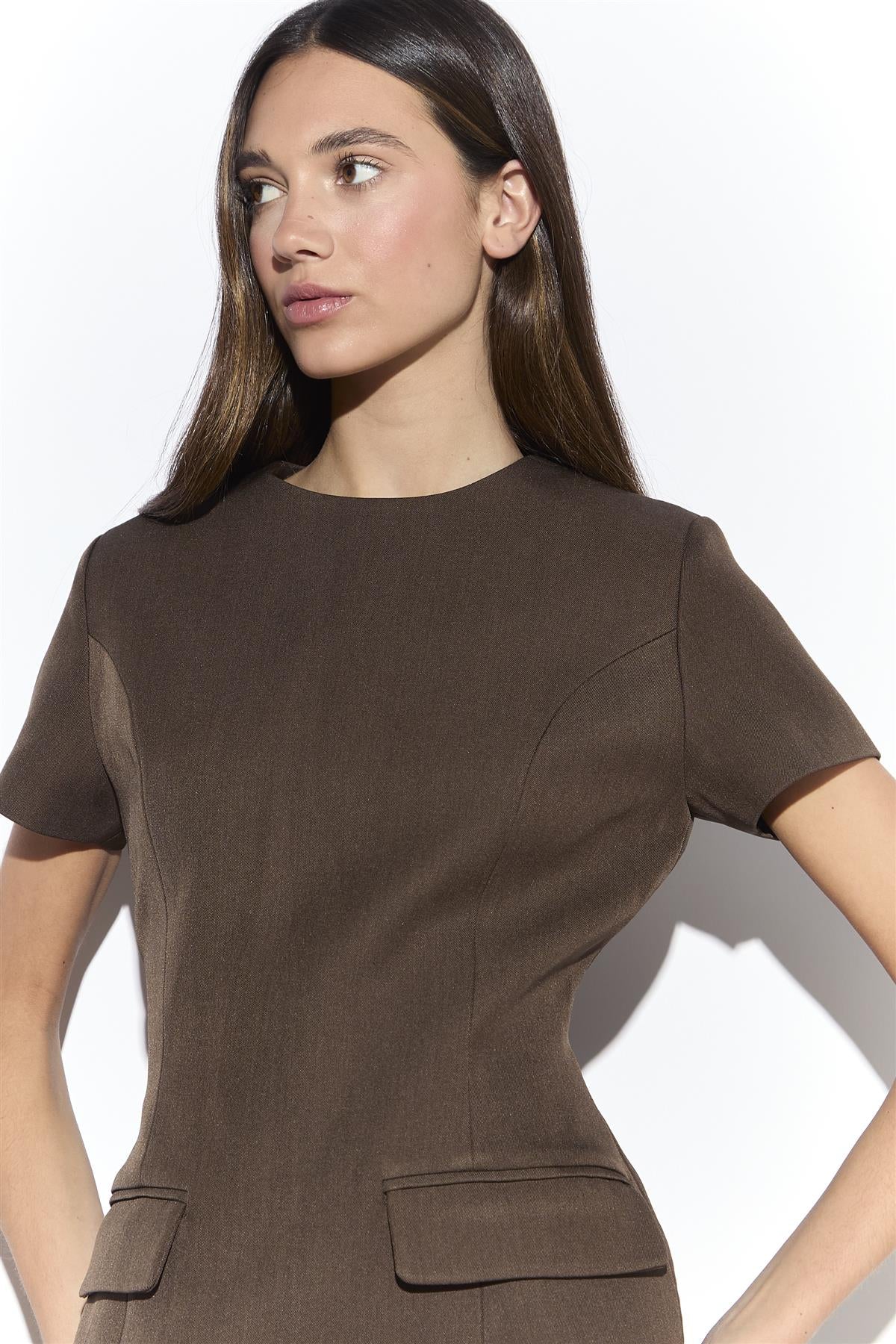 Brown Tailored Mini Dress - Image 3