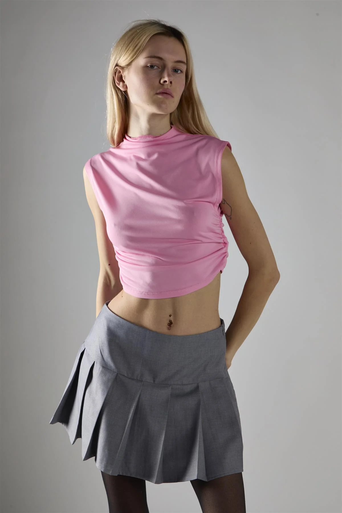 Candy Pink Sleeveless Mock Neck Crop-Top - Image 3