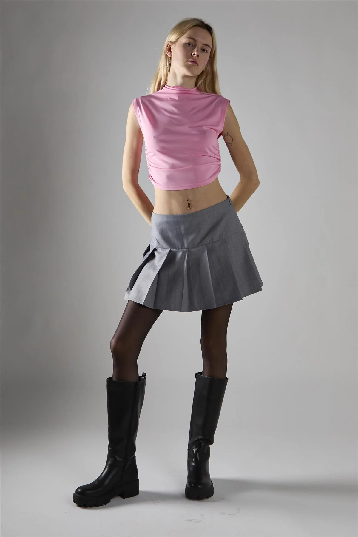 Candy Pink Sleeveless Mock Neck Crop-Top - Image 4