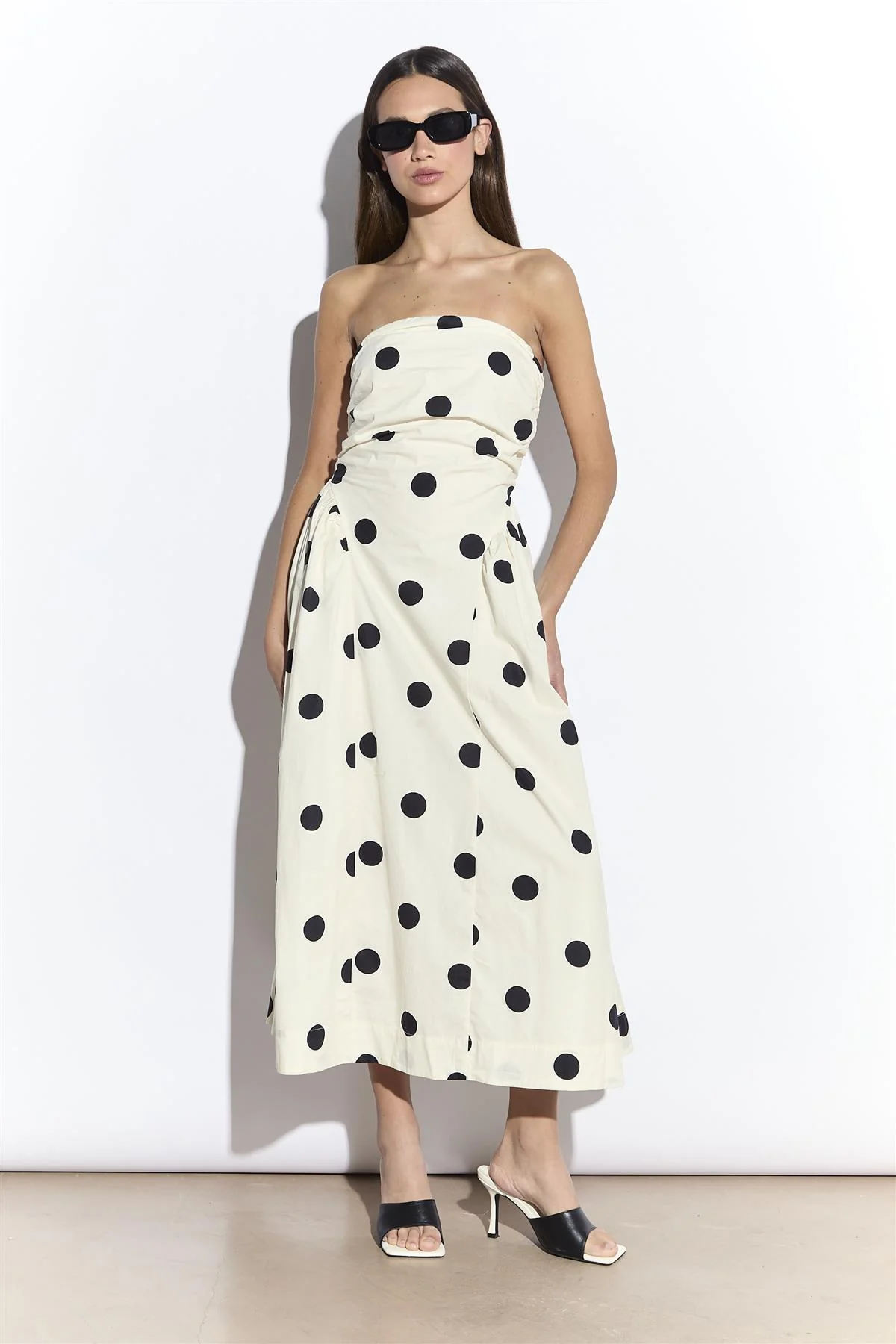 Cream Spot Bandeau Dropped Waist Midaxi Dress - Image 3