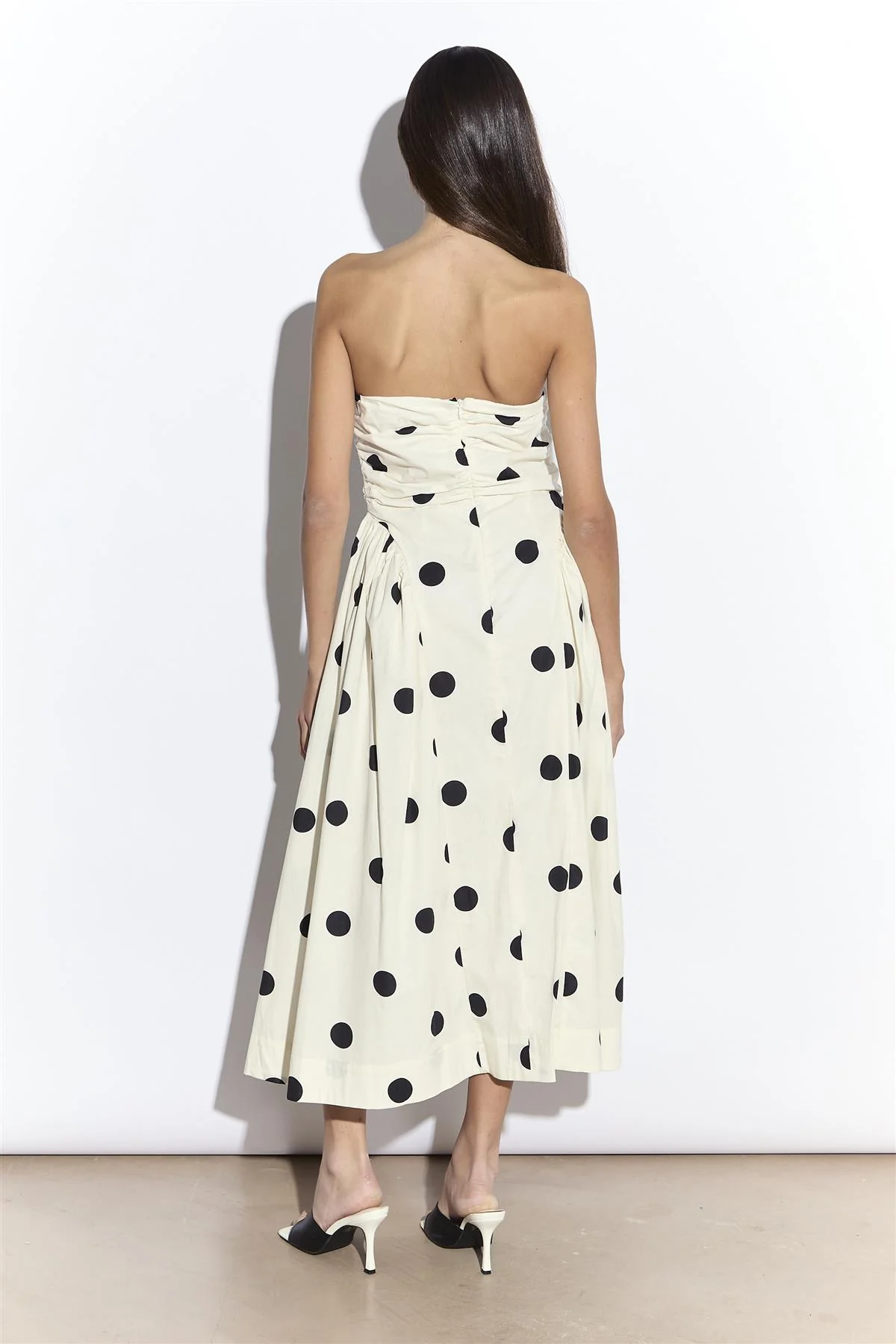 Cream Spot Bandeau Dropped Waist Midaxi Dress - Image 4