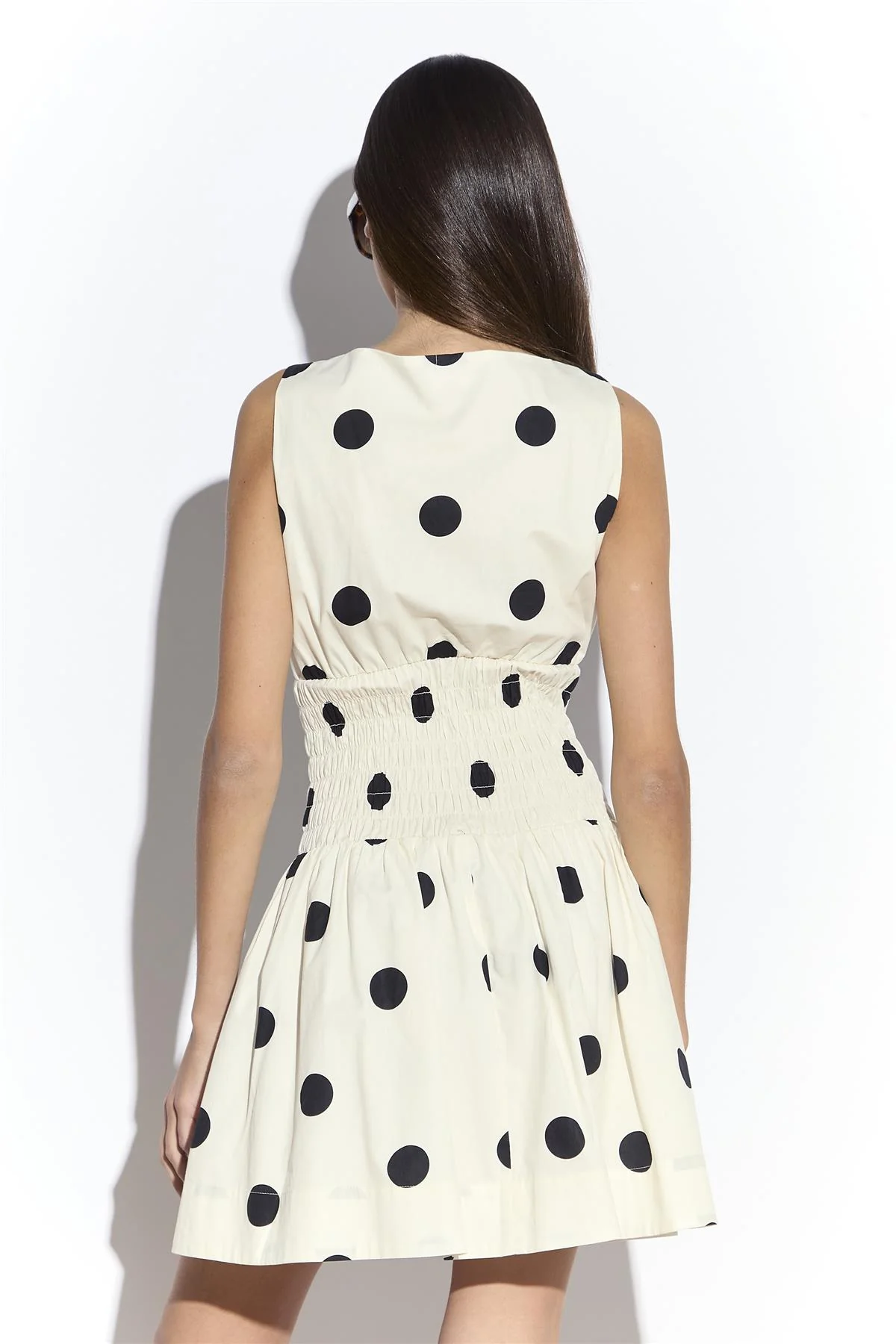 Cream Spot Smocked Waist Mini Dress - Image 4