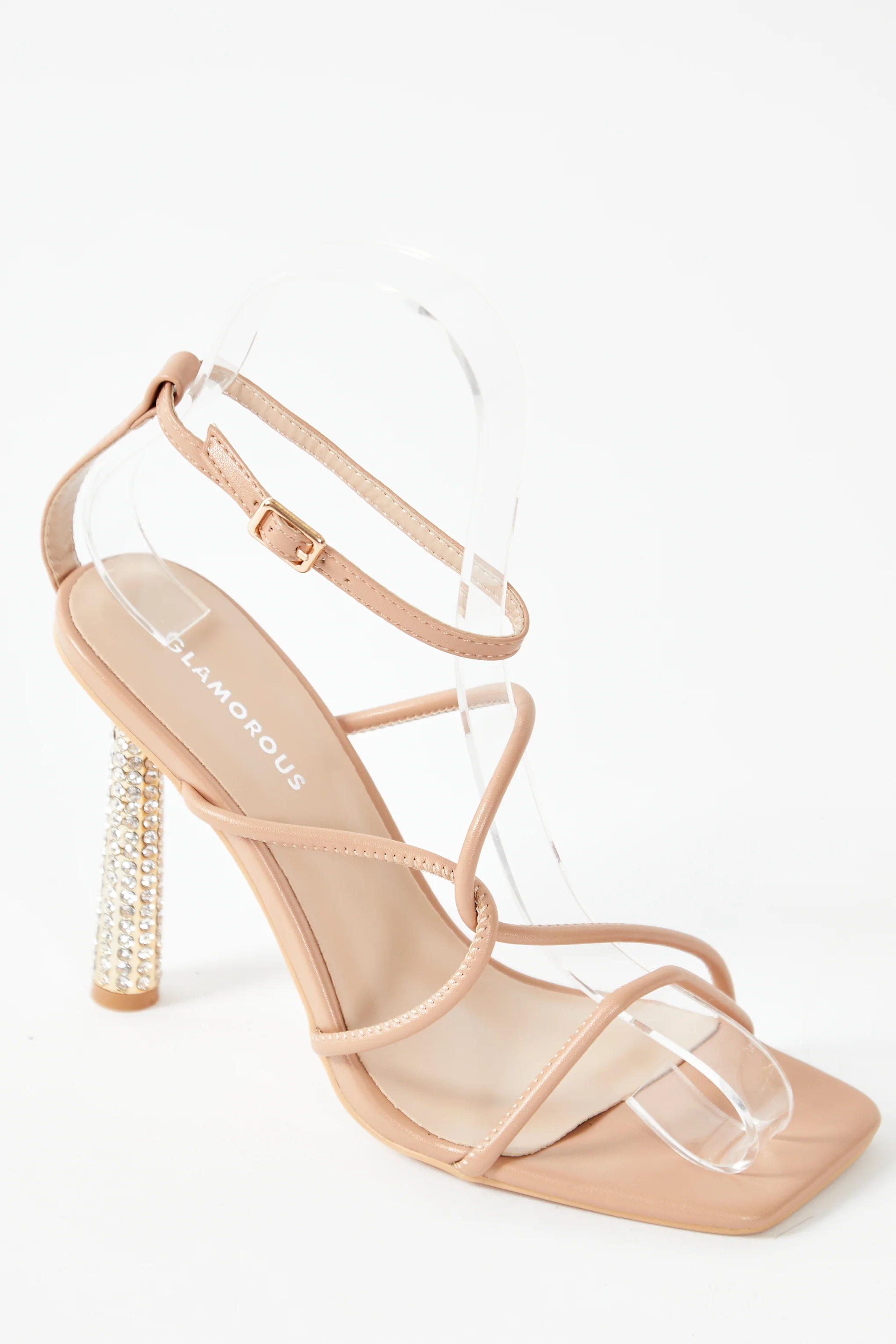 Glamorous Beige Strappy Statement Heel Sandals - Image 4