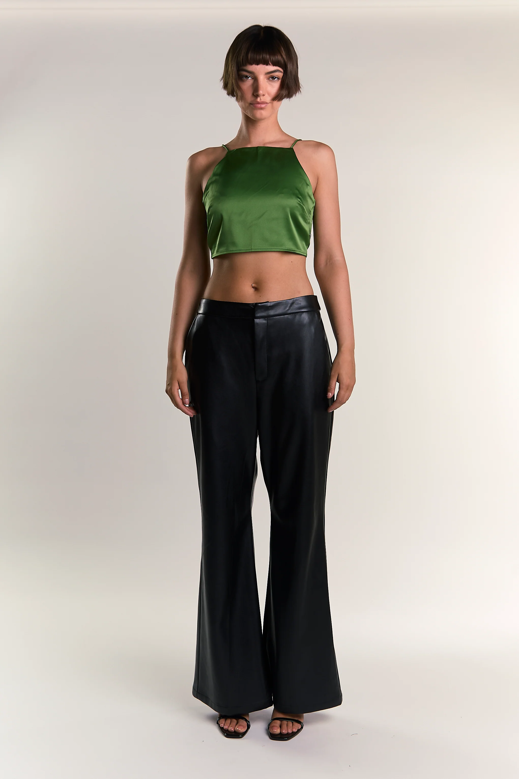 Glamorous Dark Green Satin Back Tie Crop Top - Image 5