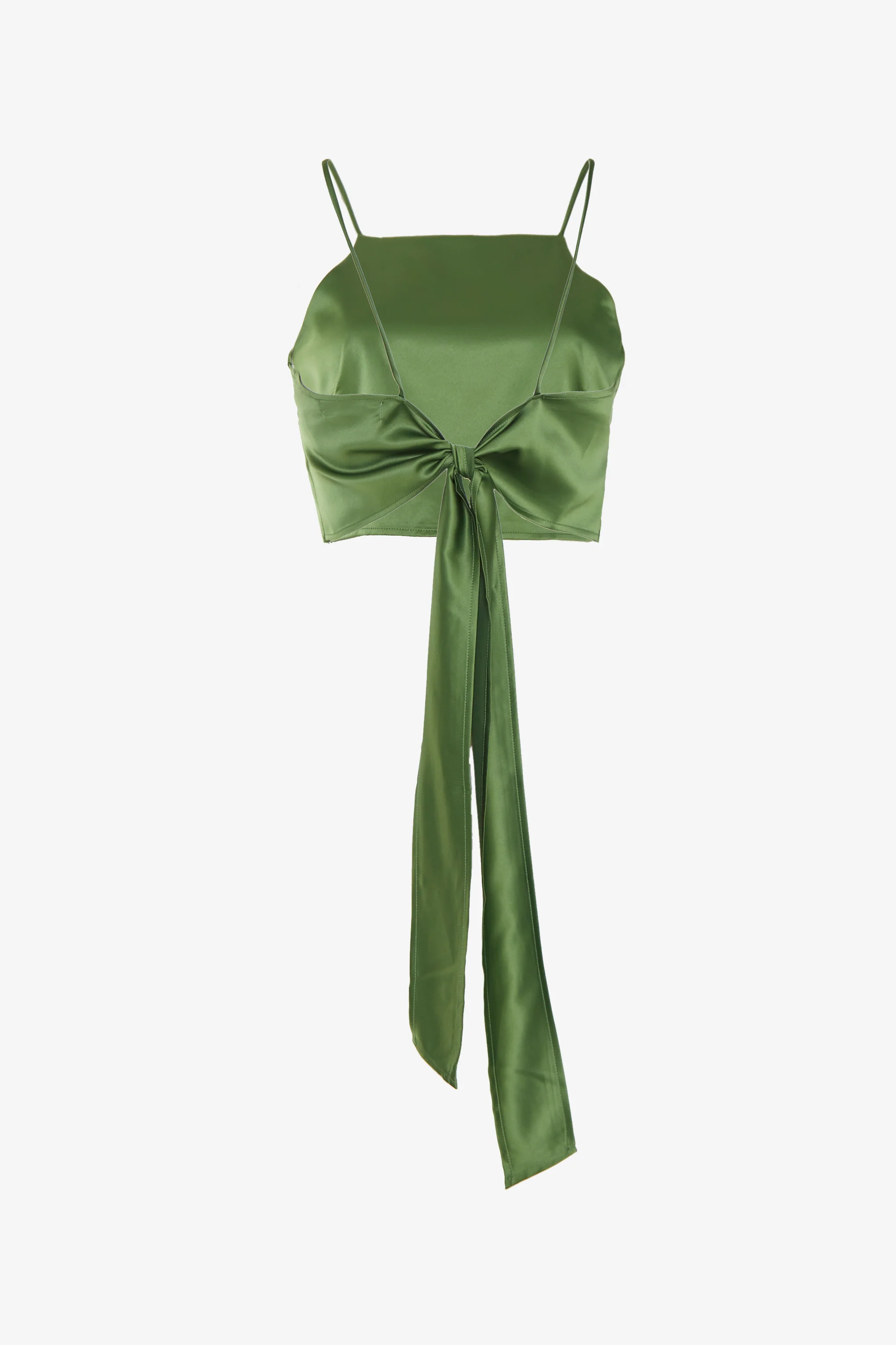 Glamorous Dark Green Satin Back Tie Crop Top - Image 7