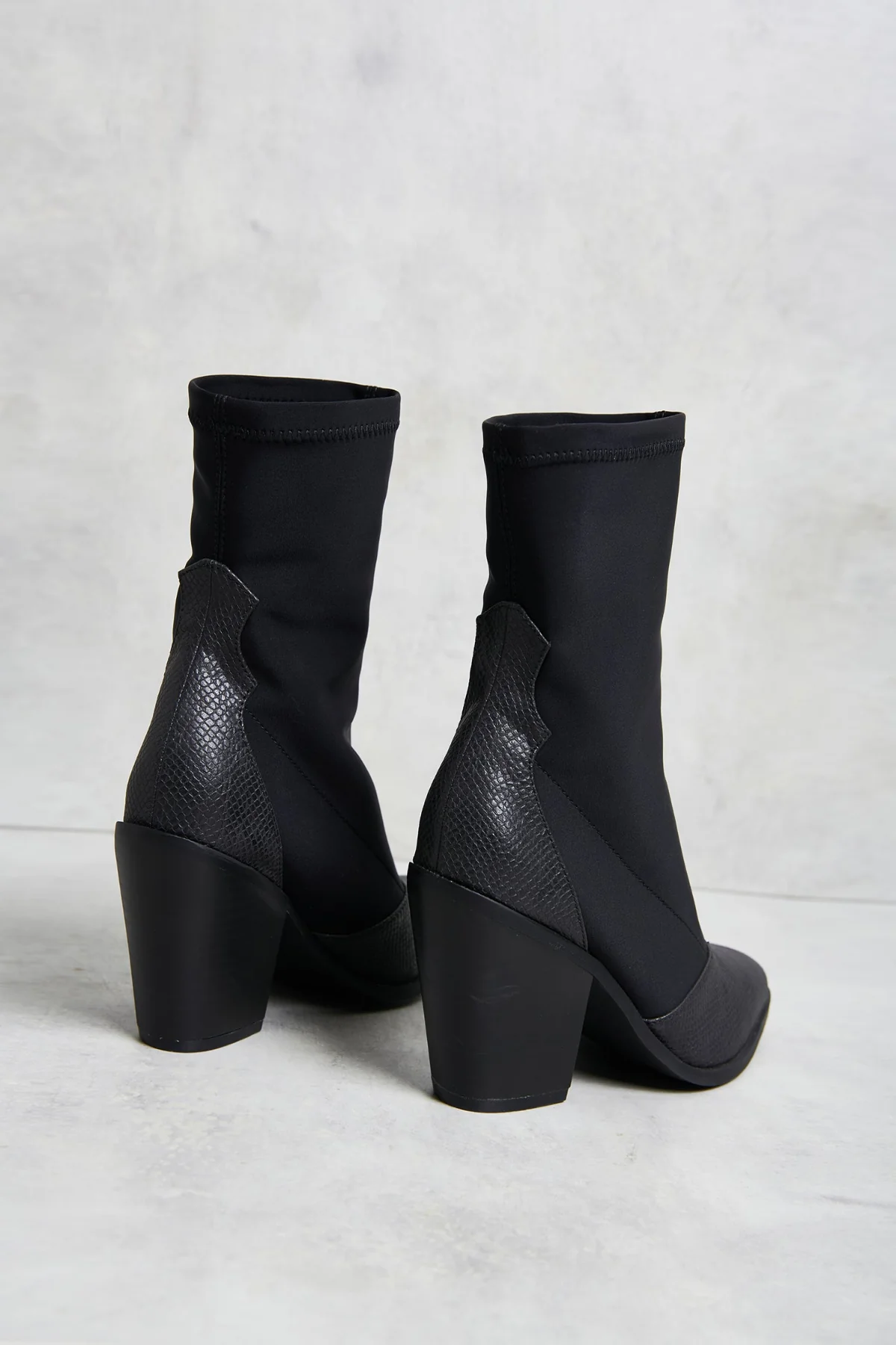 Glamorous Western Material Mix Sock Boots - Image 3