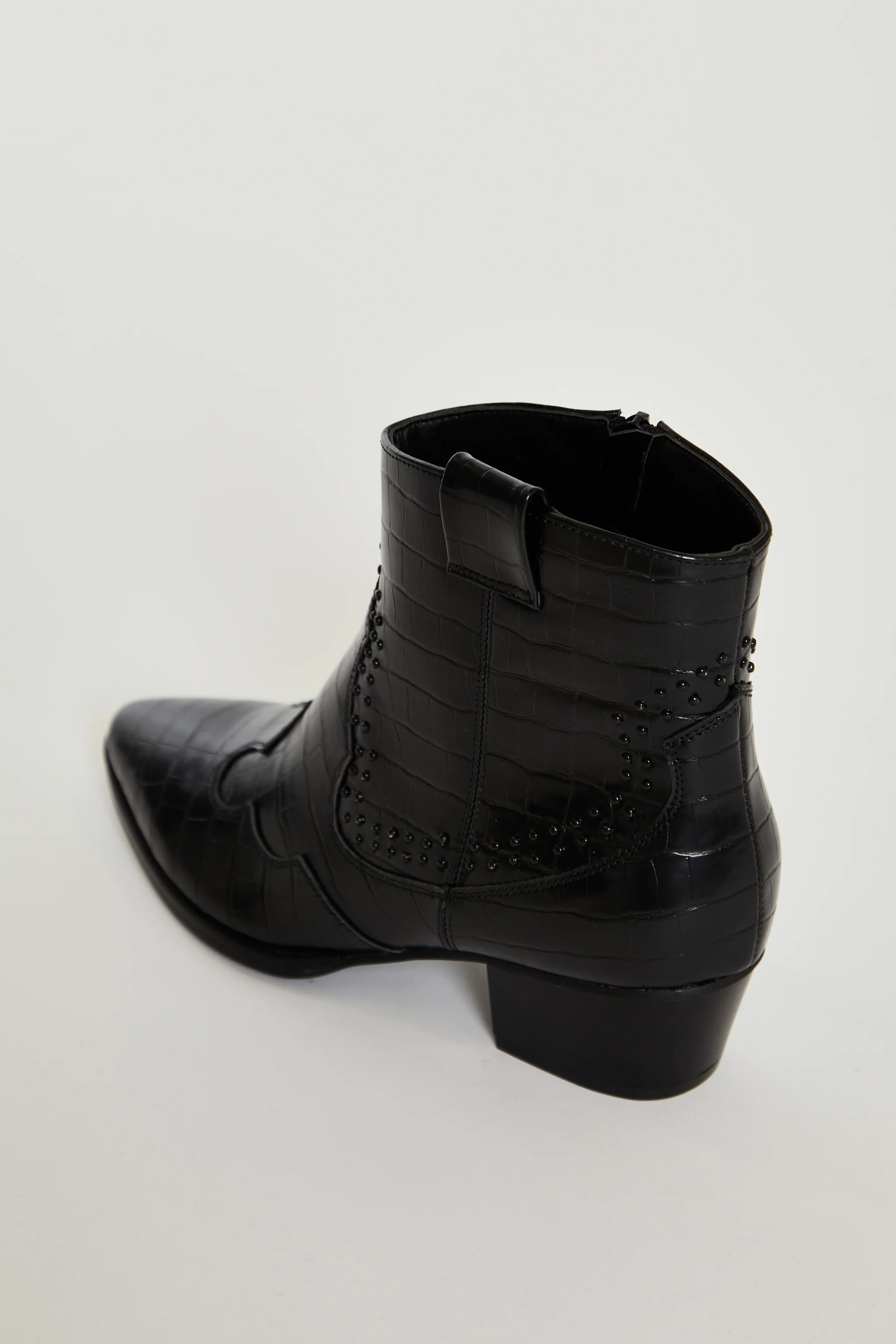 Glamorous Black Croc Western Block Heel Ankle Boots - Image 4