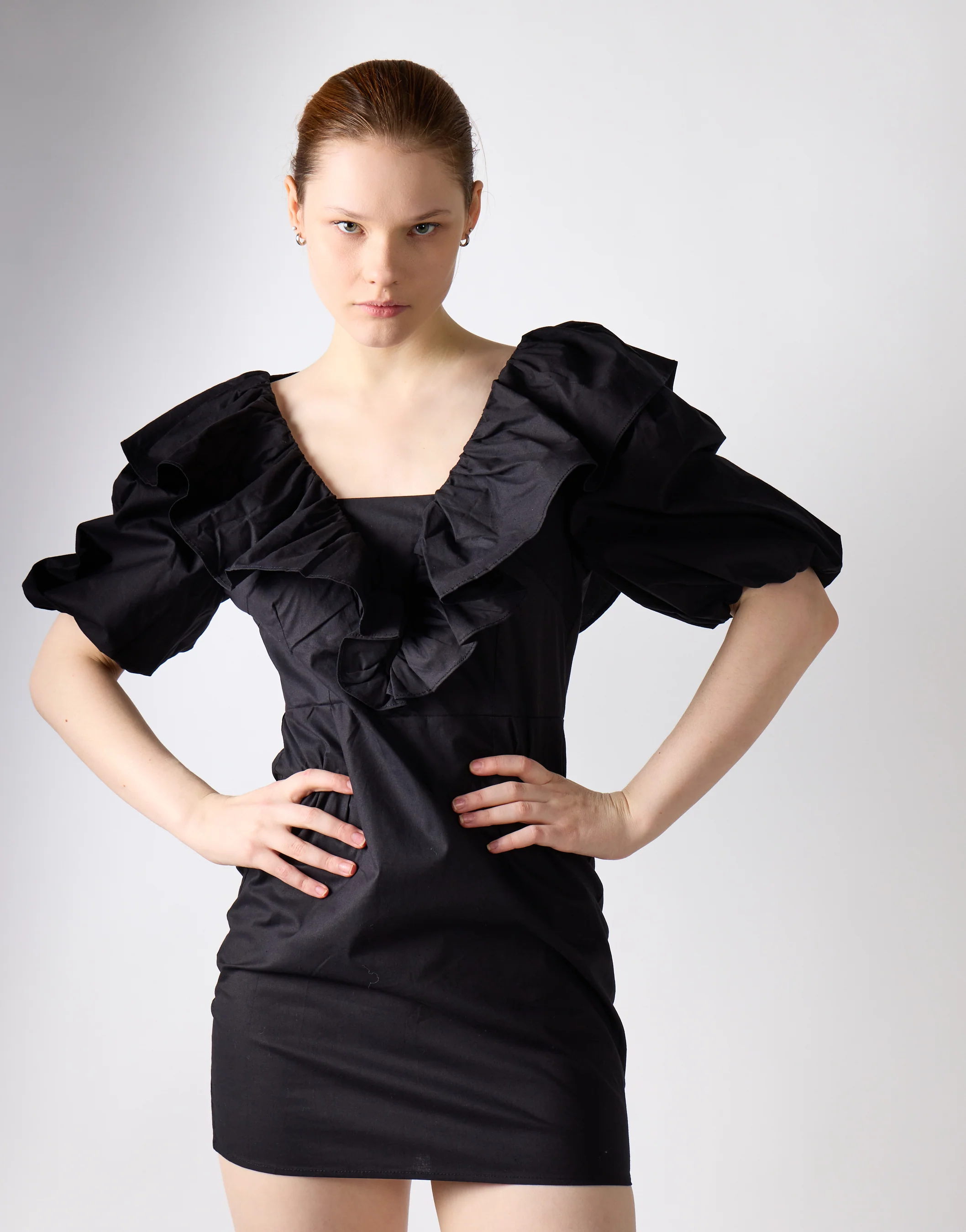 Glamorous Black Ruffle Puff Shoulder Mini Dress - Image 4