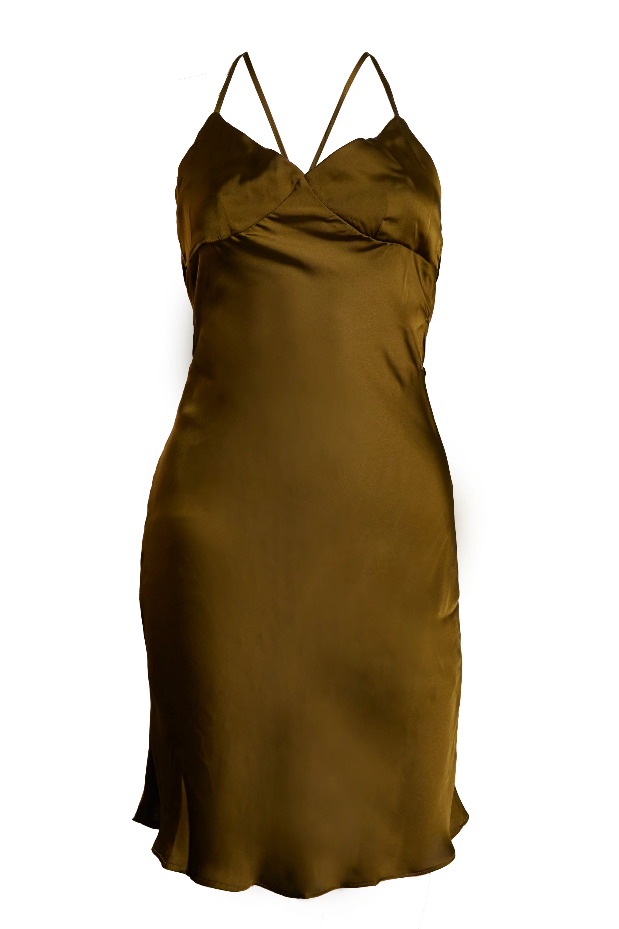Glamorous Khaki Satin Tie Back Detail Mini Dress - Image 5
