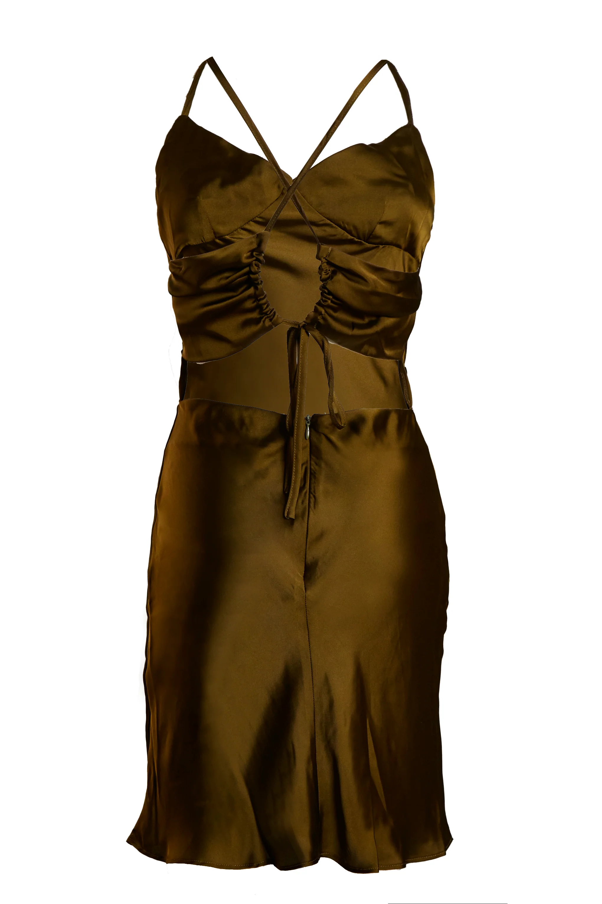 Glamorous Khaki Satin Tie Back Detail Mini Dress - Image 6