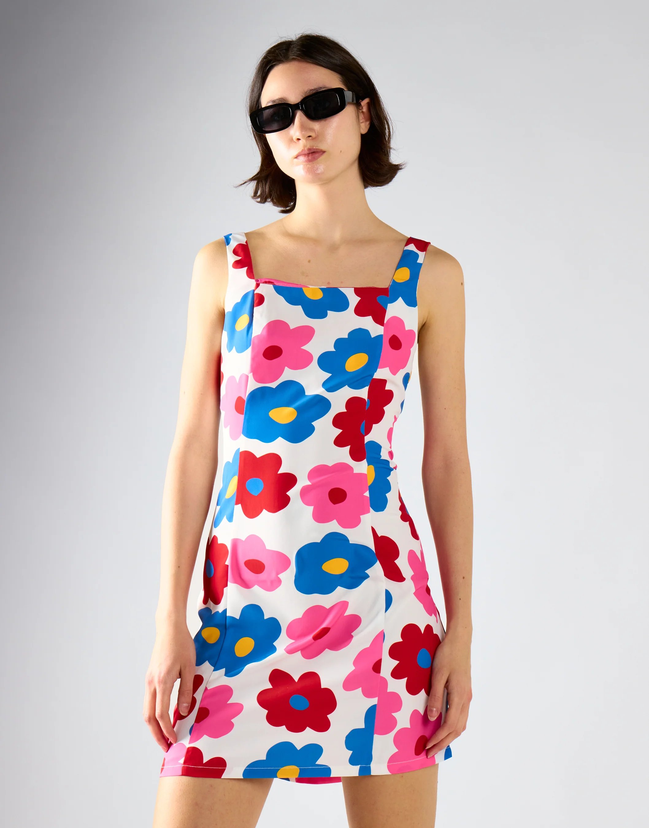 Glamorous Care Bright Large Floral Square Neck Mini Dress - Image 3