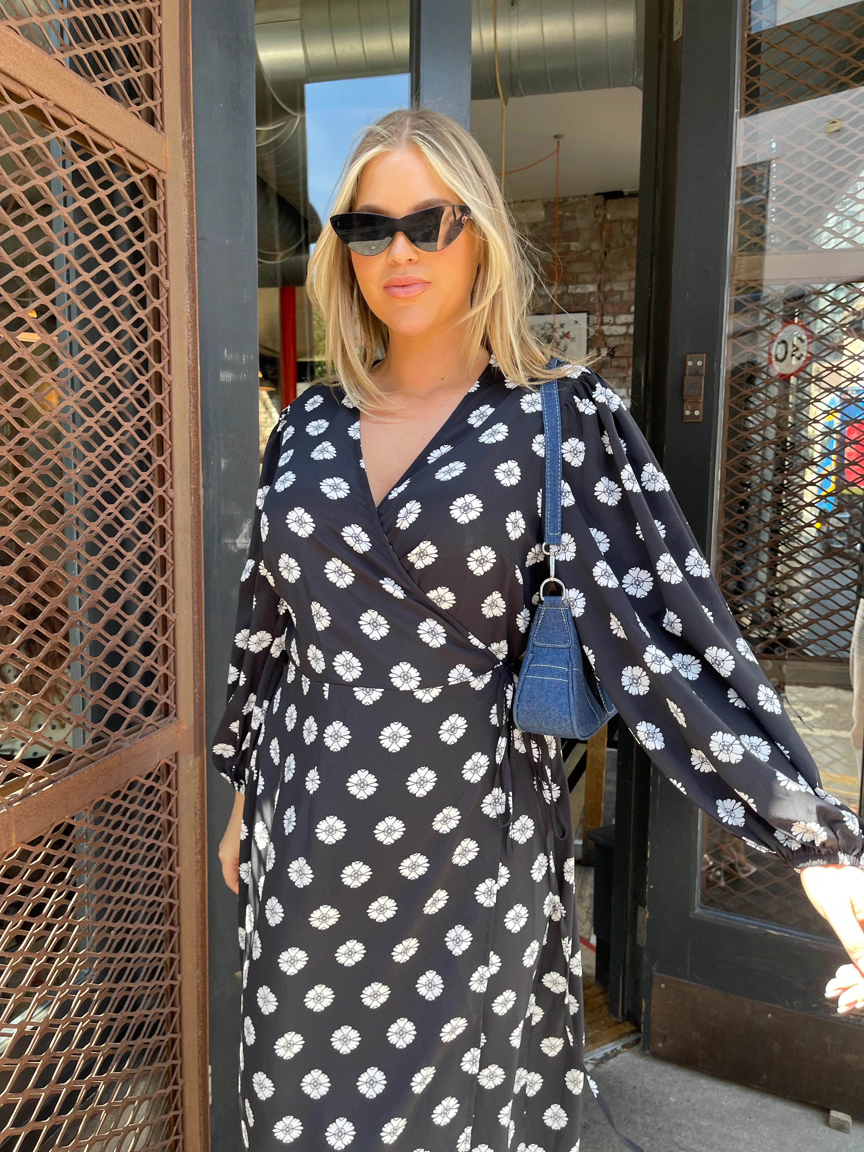 Mono-Daisy Long Sleeve Wrap Midi-dress - Image 3