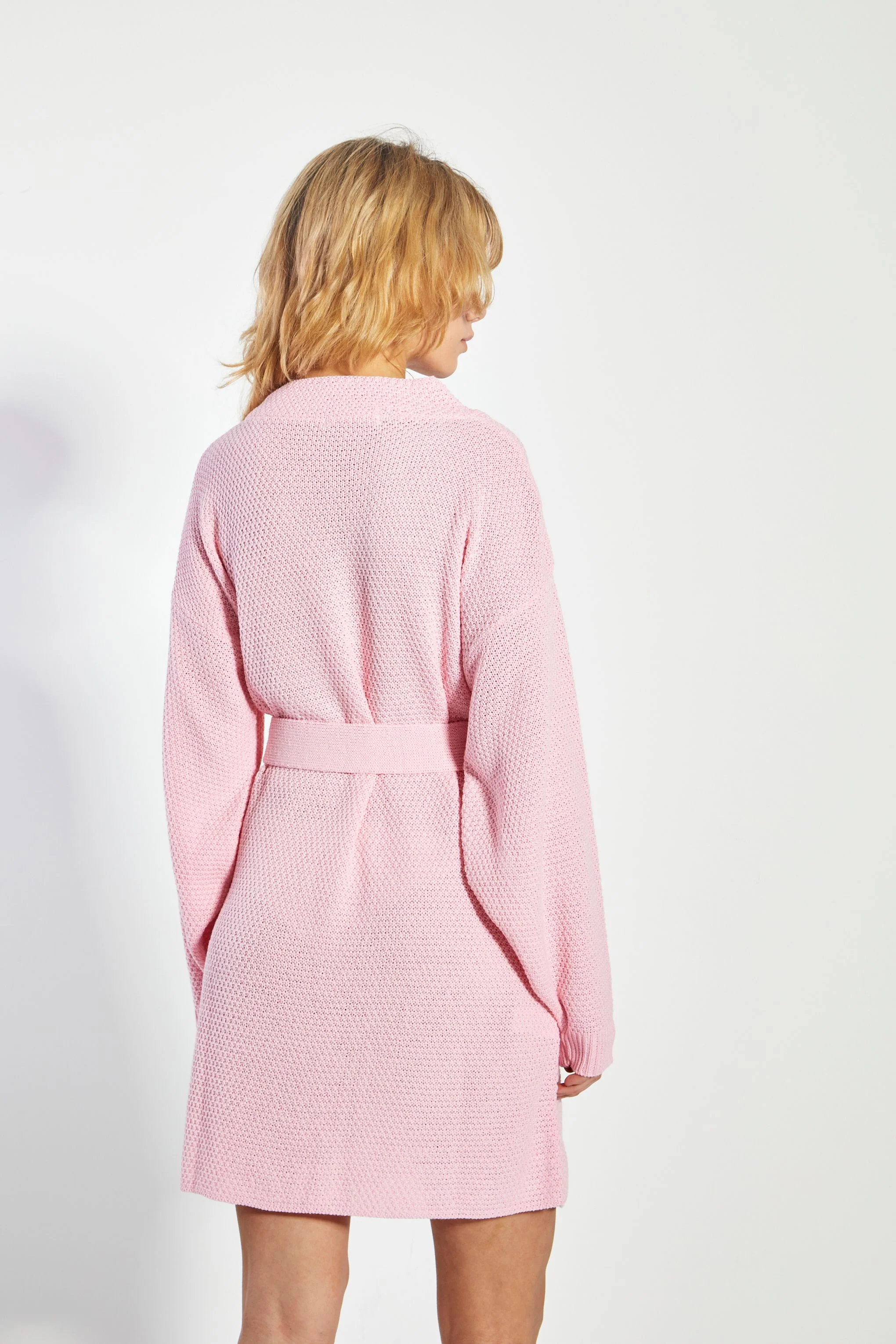 Glamorous Pretty Pink Tie Belt Knit Mini Dress - Image 4