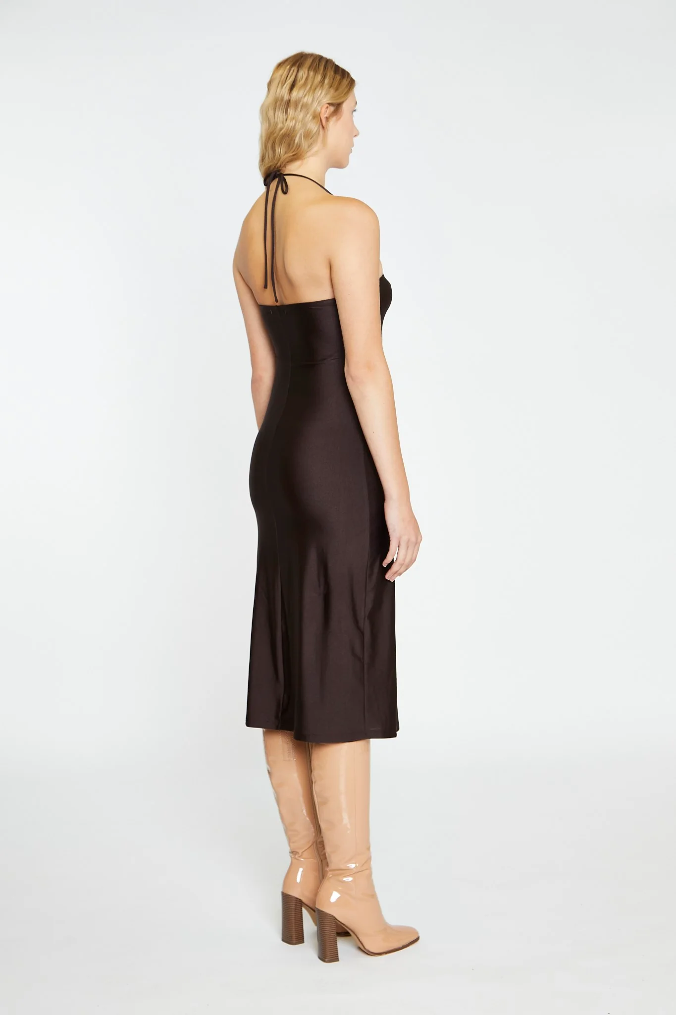 Dark Brown Square Halterneck Midi-Dress - Image 4
