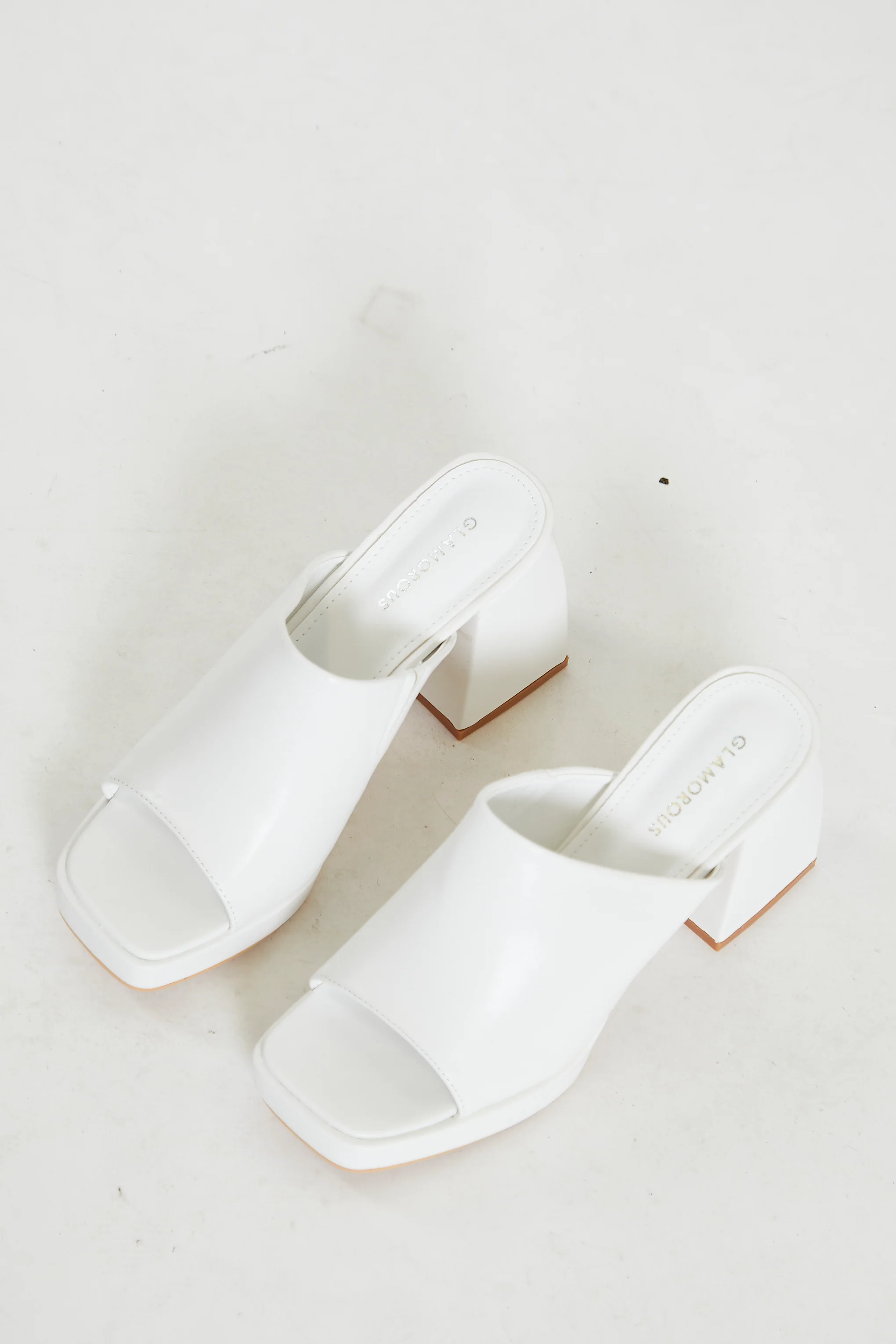 Glamorous White PU Block Heel Mules - Image 3