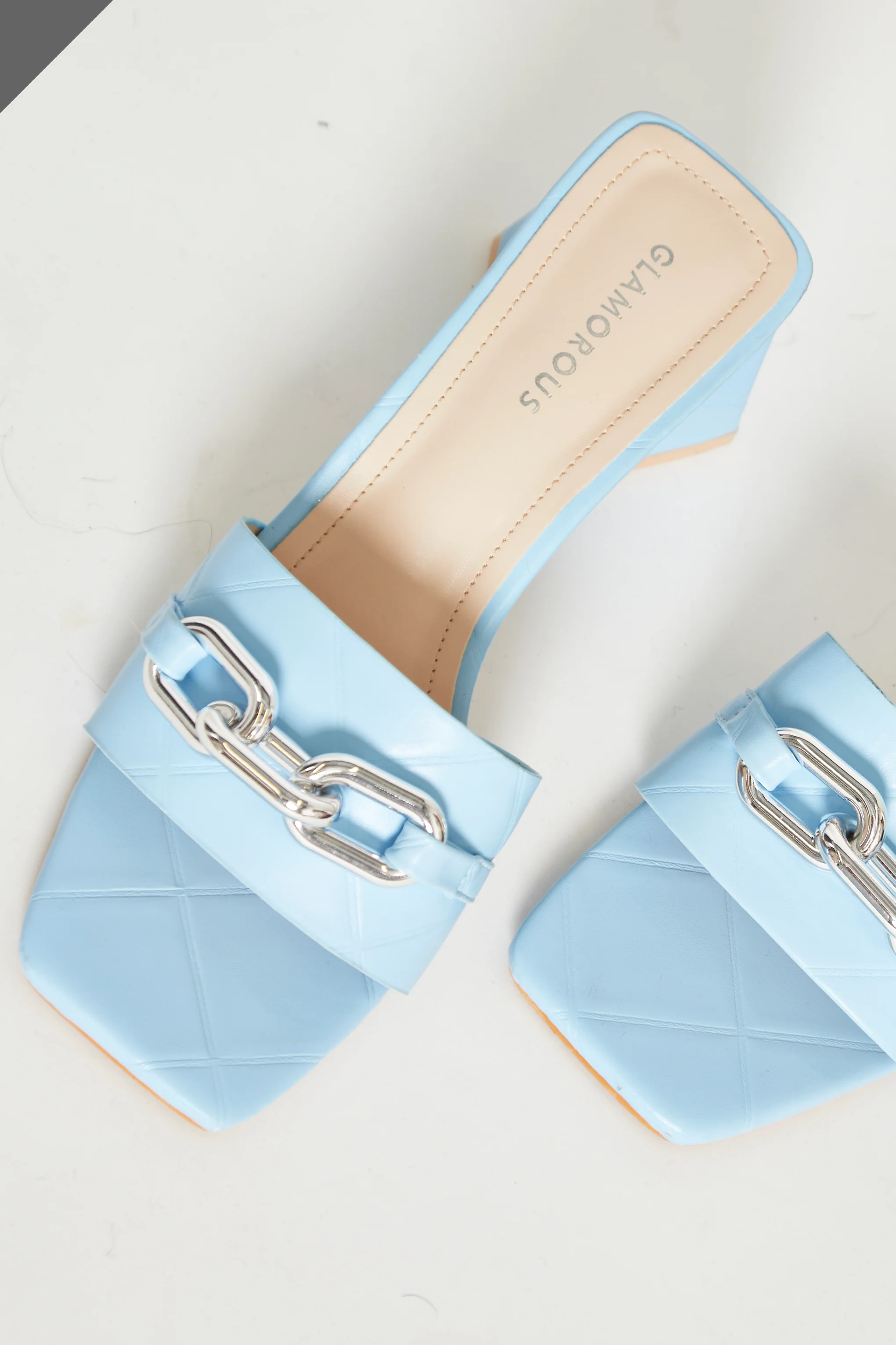 Glamorous Blue Quilted Square Toe Mules - Image 5