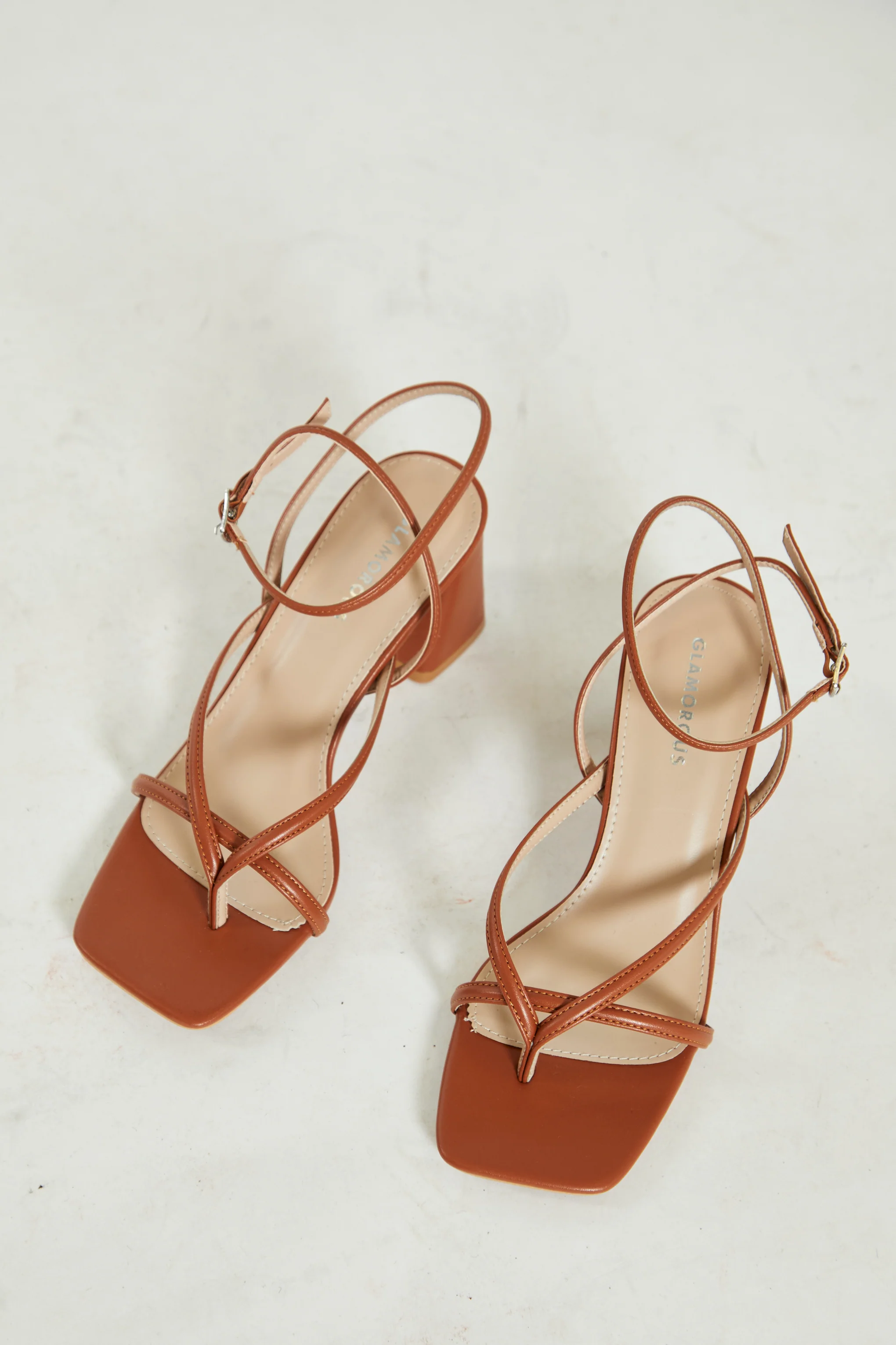 Glamorous Camel Strappy Block Heel Sandals - Image 3