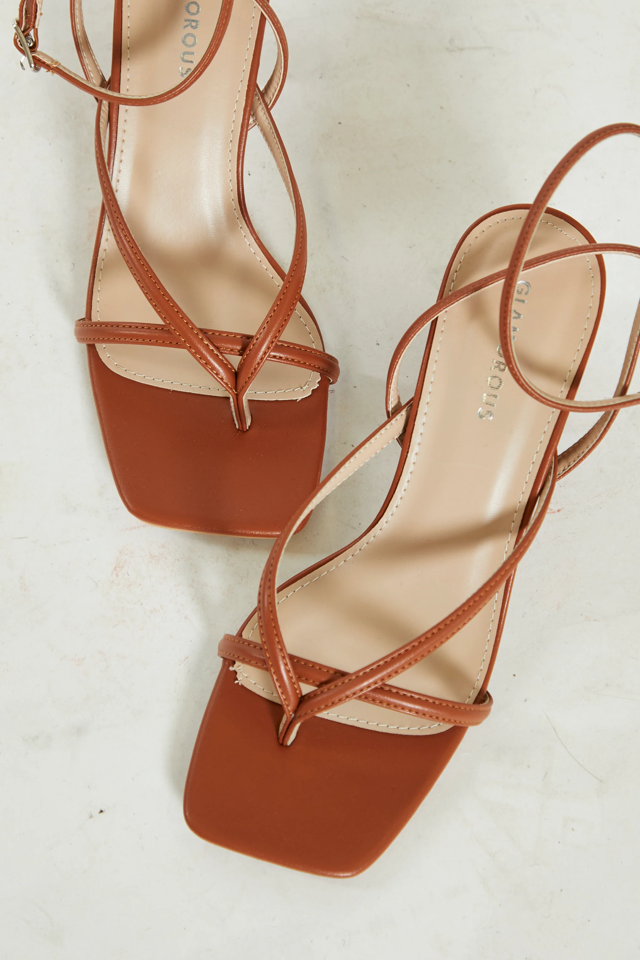 Glamorous Camel Strappy Block Heel Sandals - Image 4