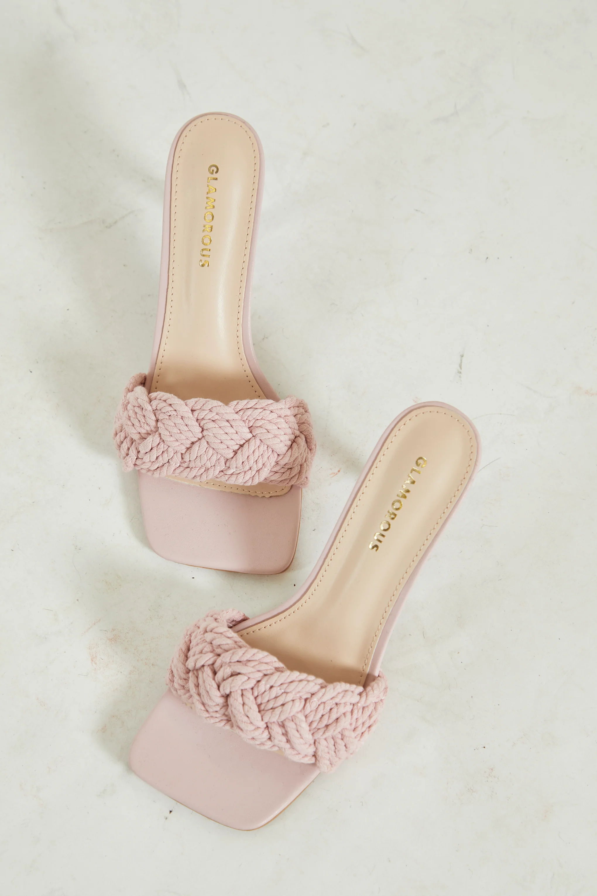 Glamorous Pink Braided Strap Heeled Mules - Image 3