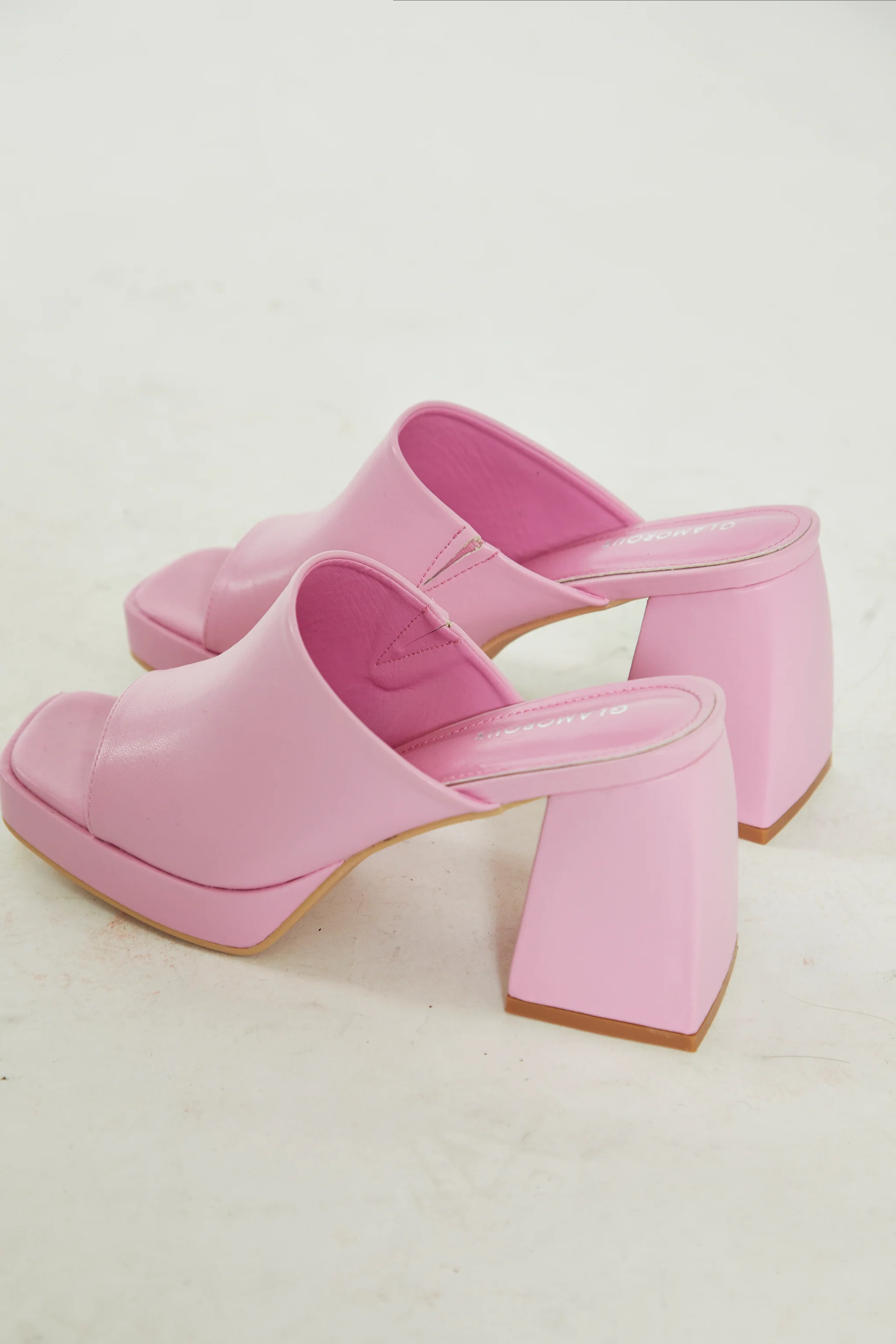 Glamorous Pink PU Block Heel Mules - Image 3