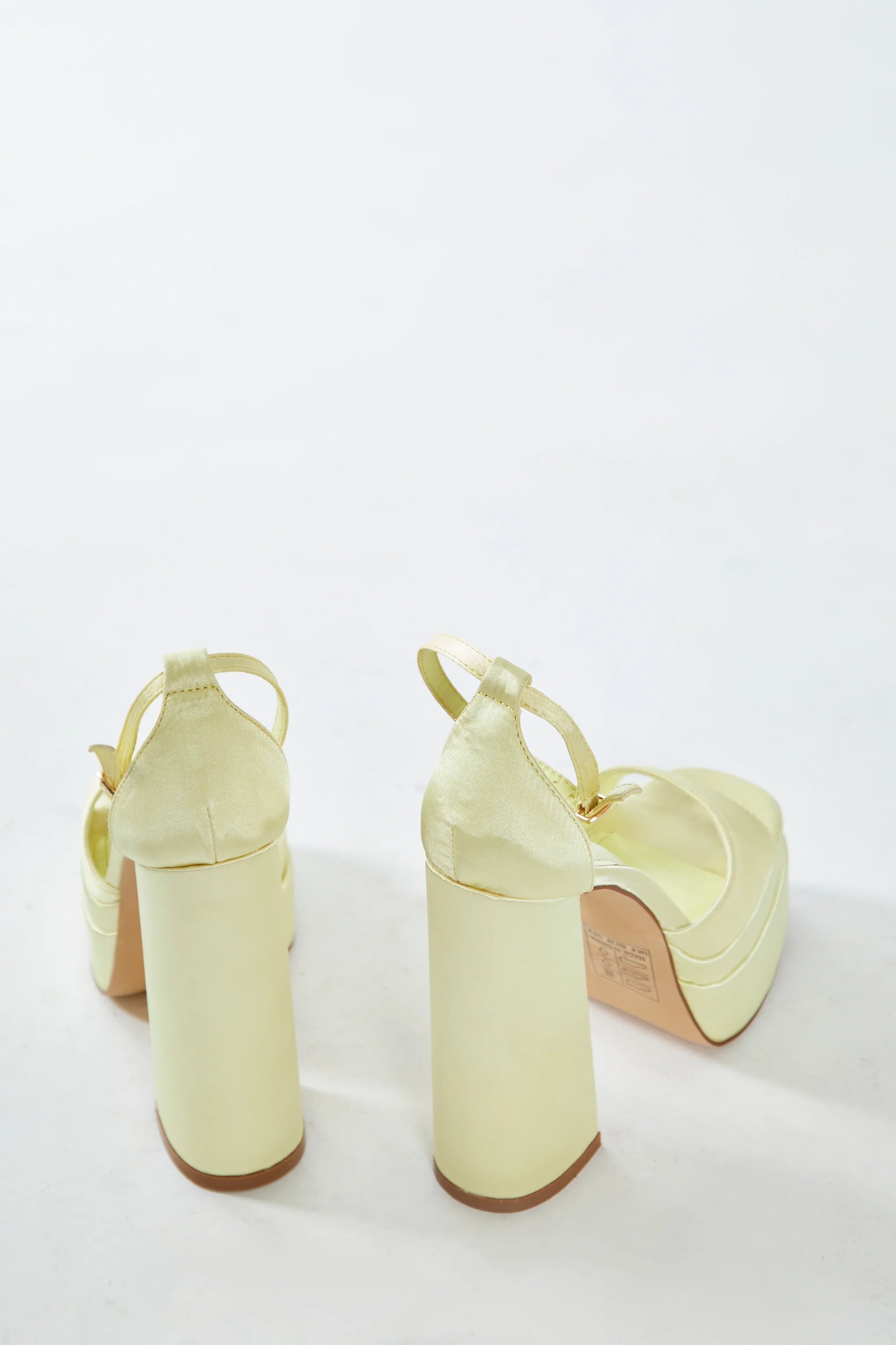 Glamorous Lemon Satin Open Toe Platform Heels - Image 3