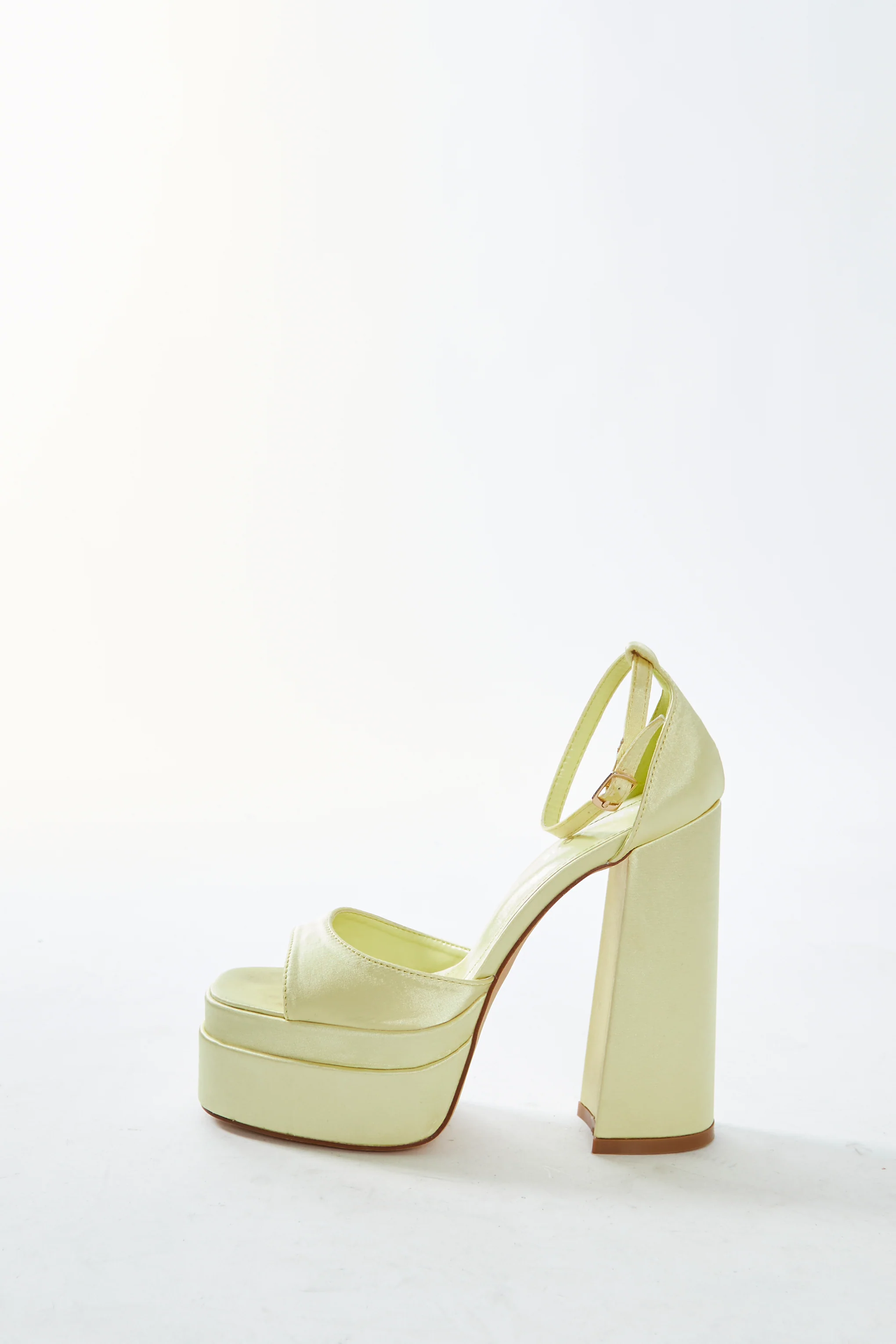 Glamorous Lemon Satin Open Toe Platform Heels - Image 4