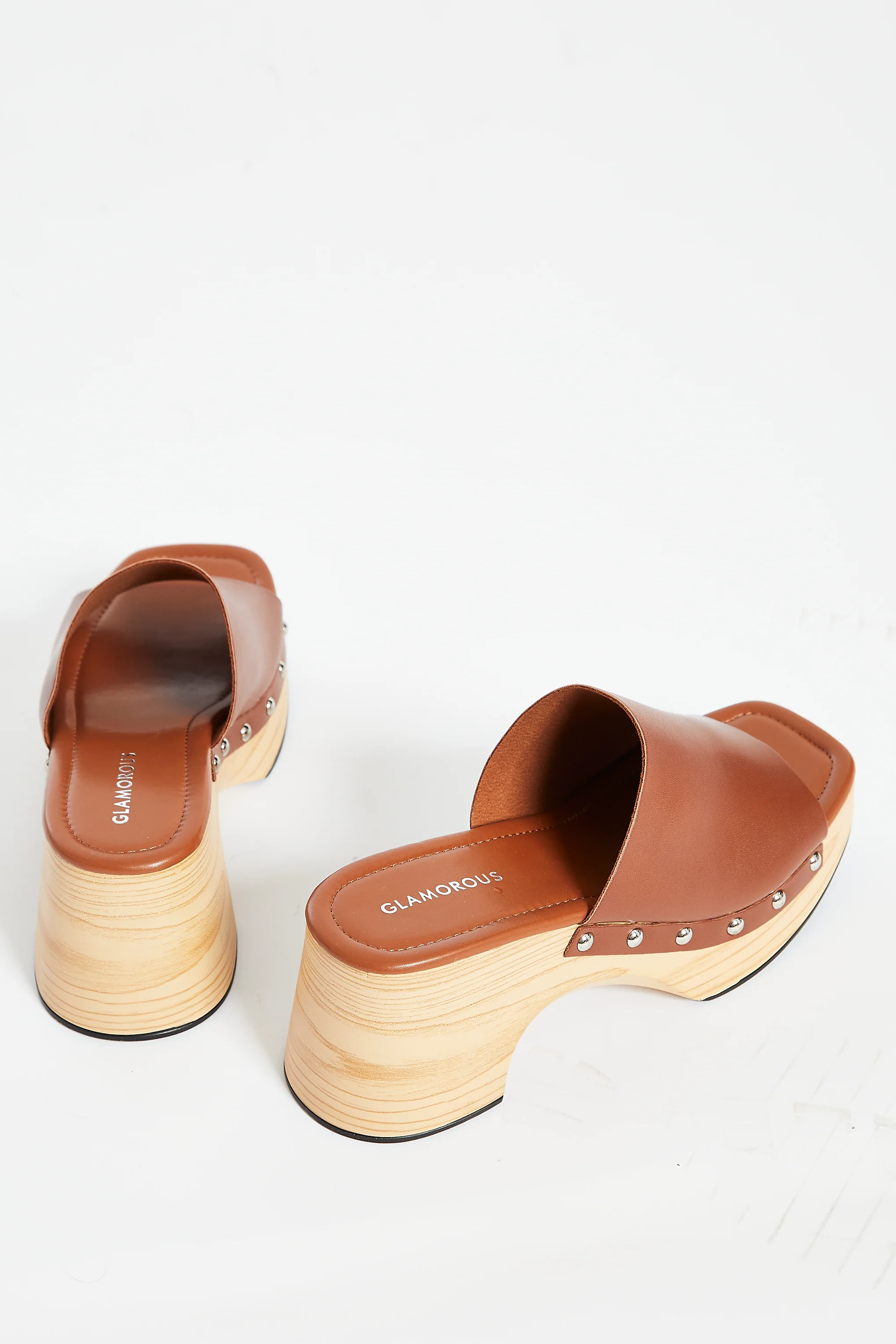Glamorous Tan Open Toe Mule Clog Sandals - Image 3