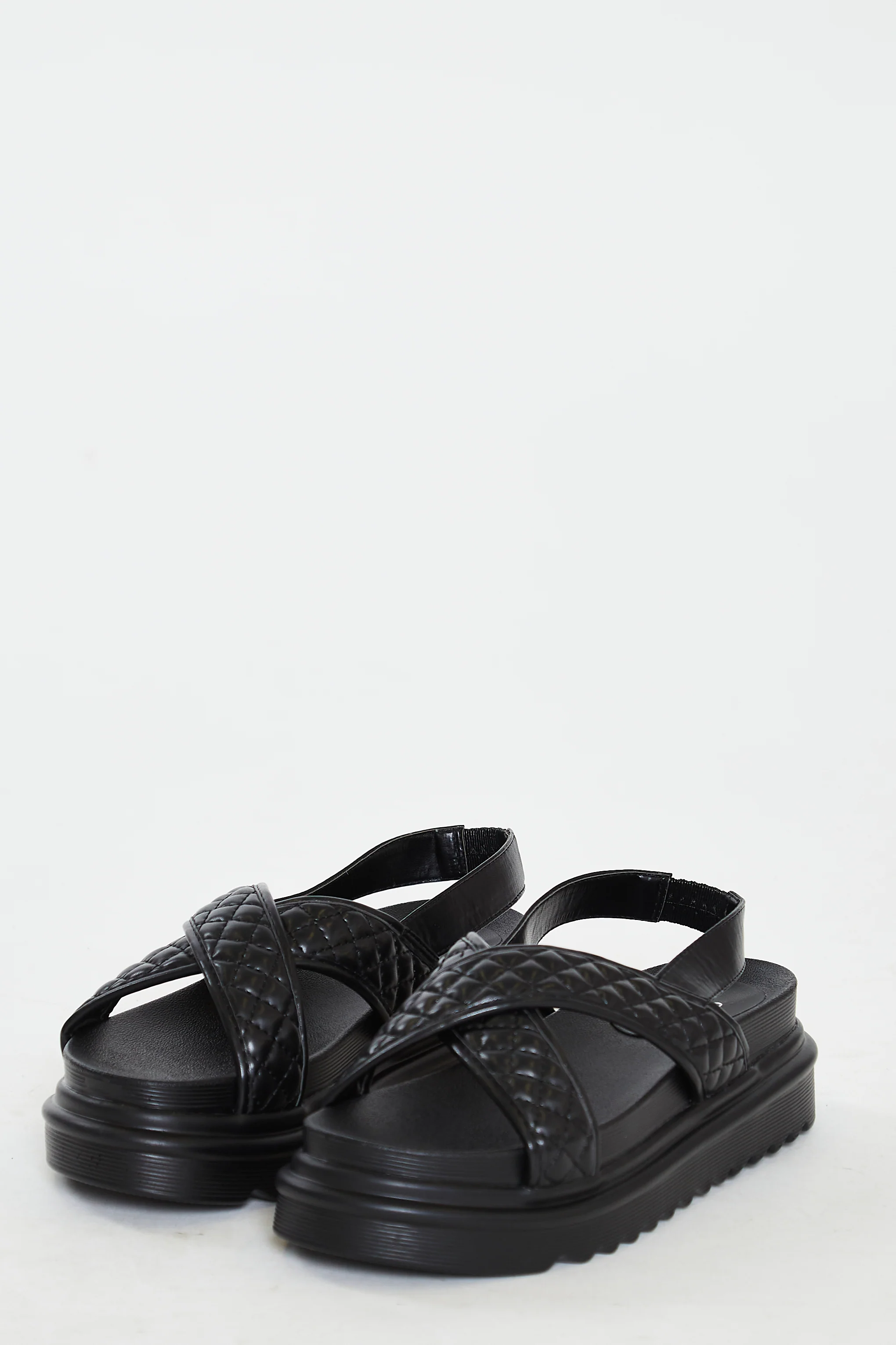 Glamorous Black Cross Strap Flatform Sandals - Image 3