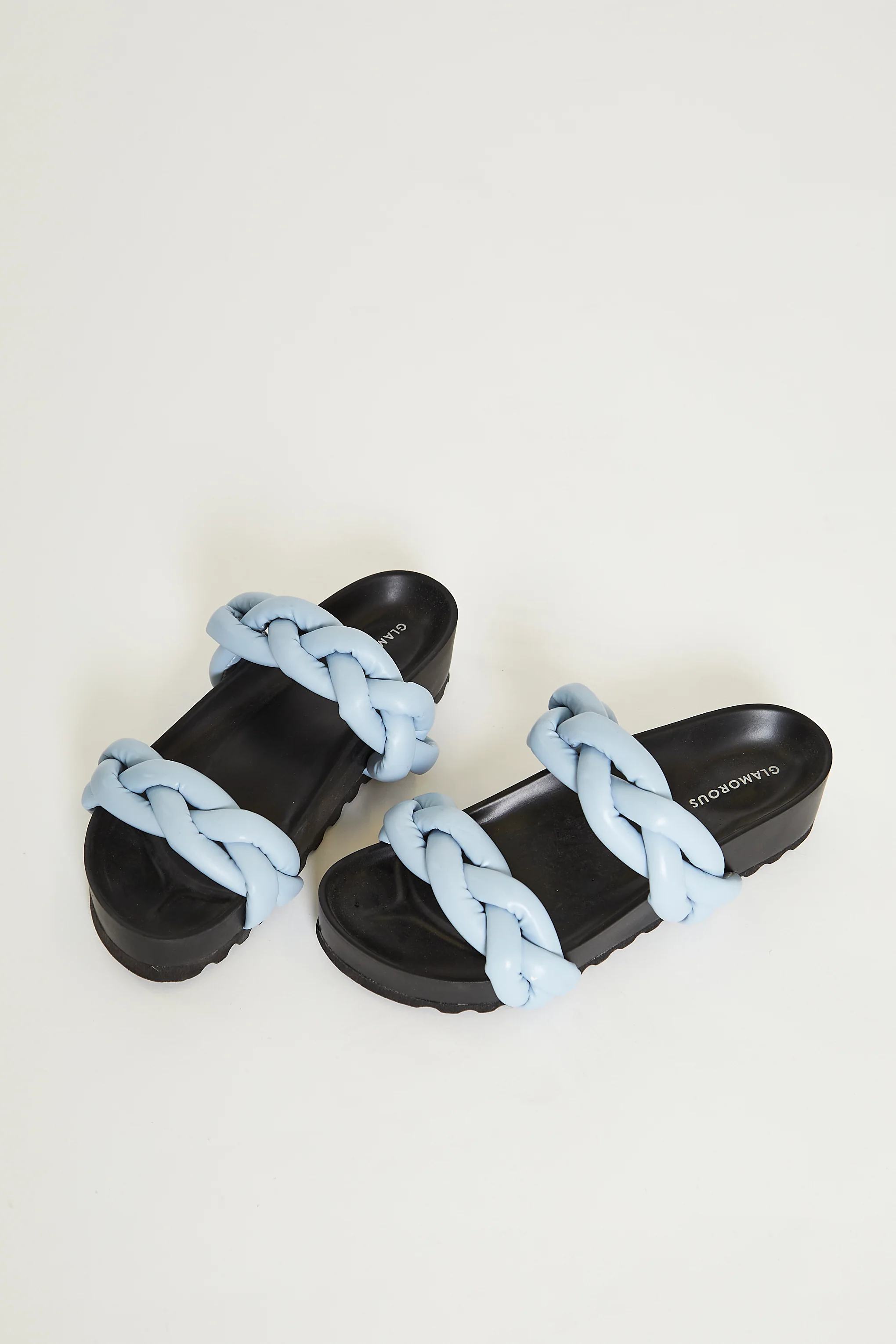 Glamorous Blue Plaited Double Strap Sandals - Image 3