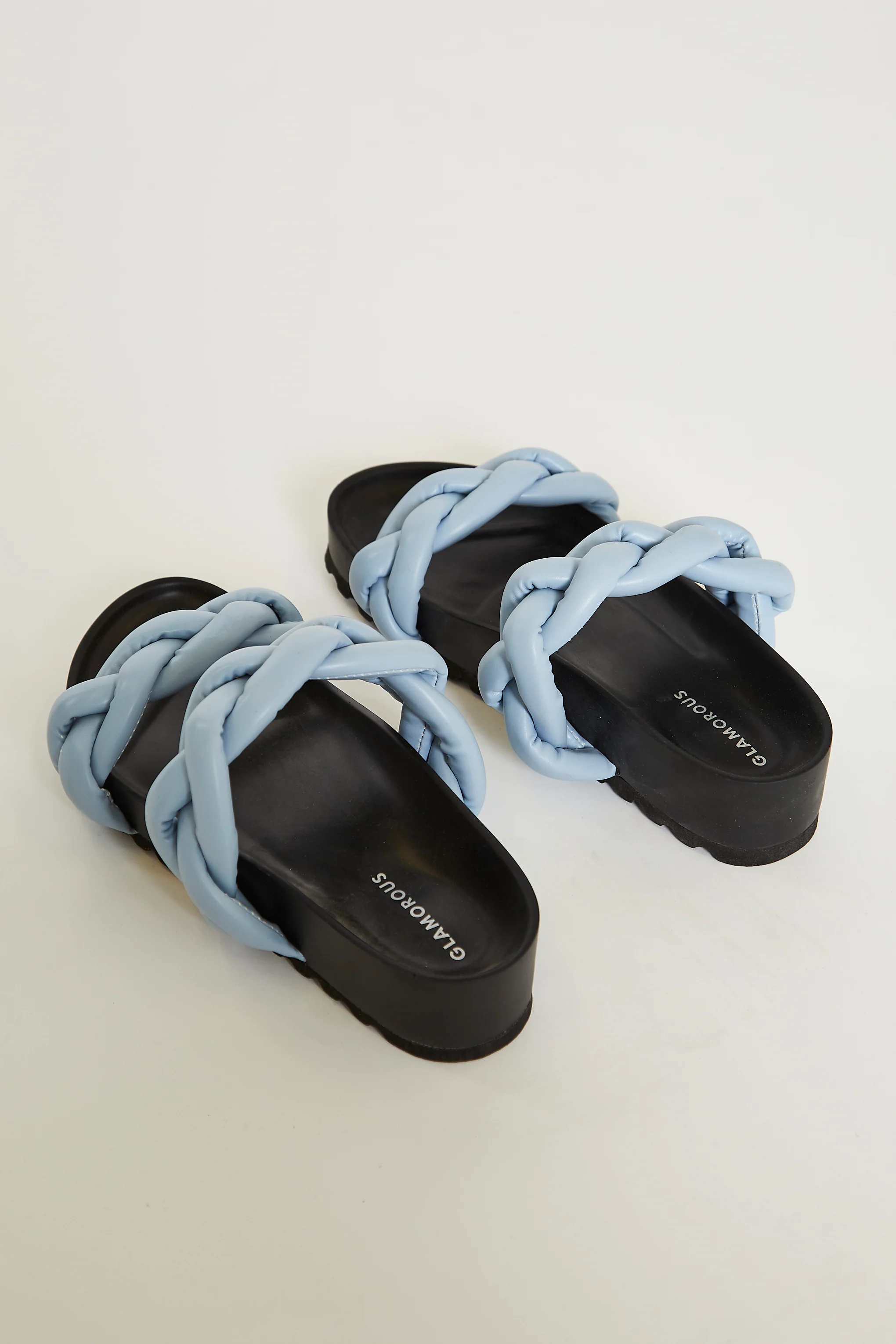Glamorous Blue Plaited Double Strap Sandals - Image 4