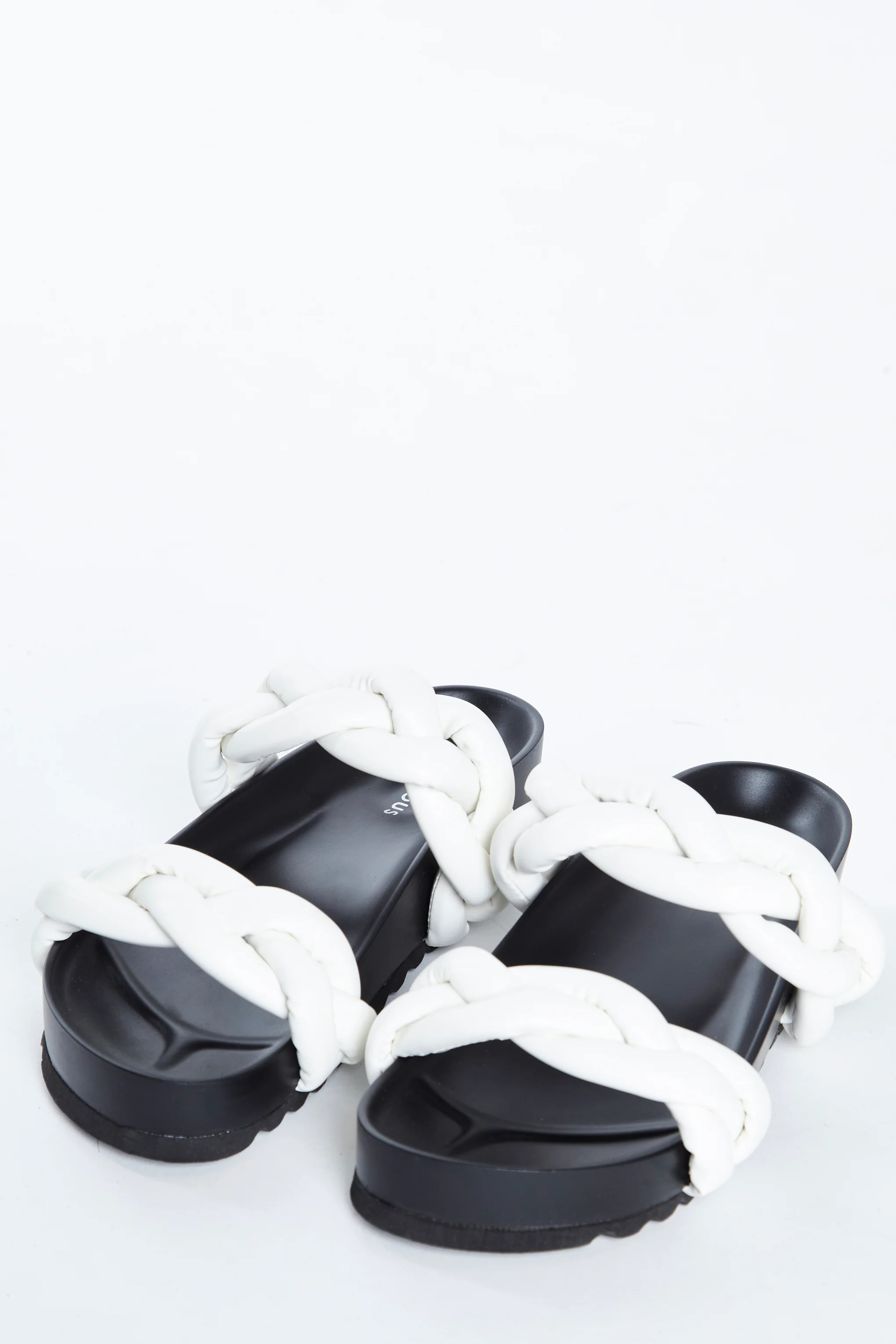 Glamorous White Plaited Double Strap Sandals - Image 3