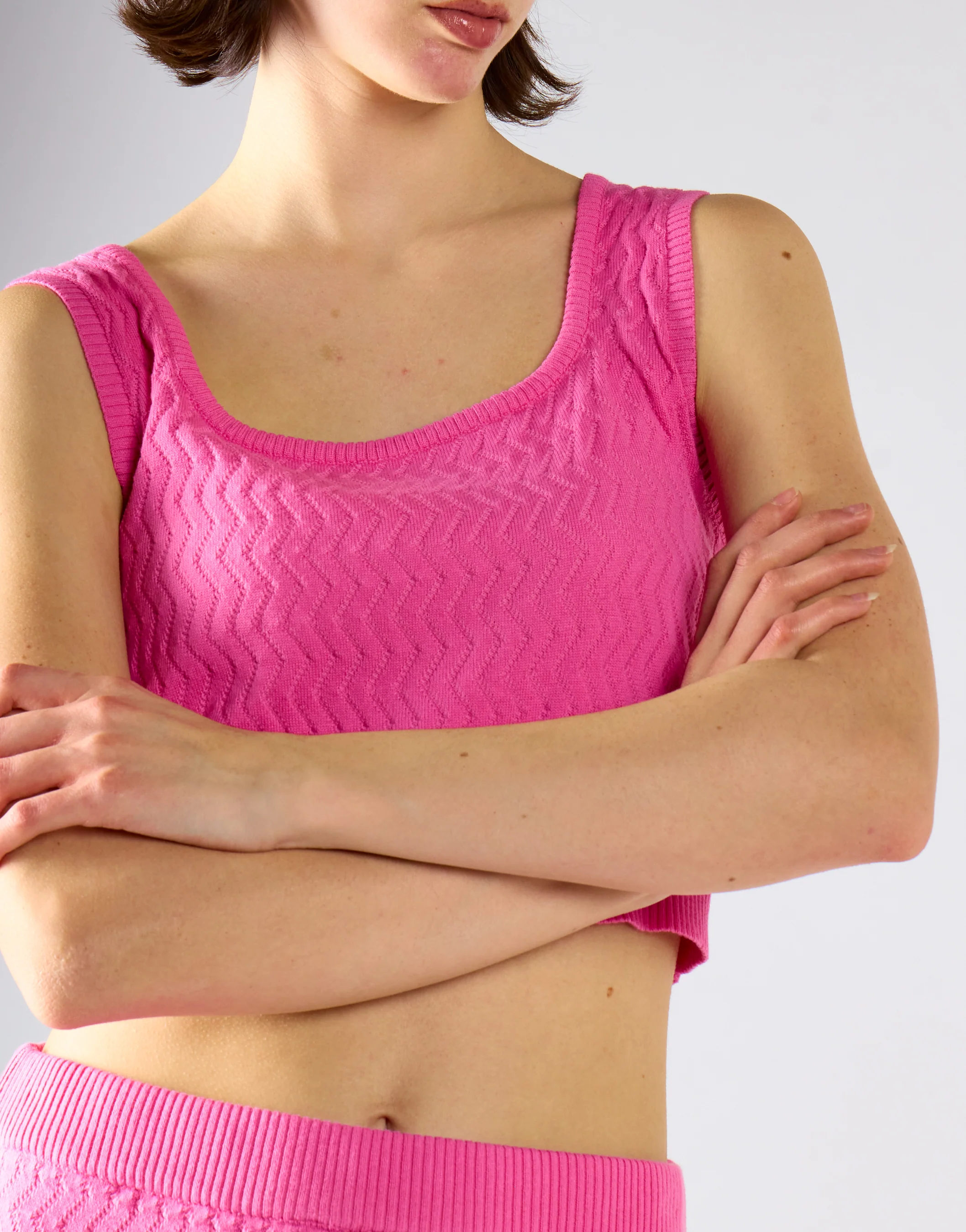 Glamorous Hot Pink Ribbed Square Neck Crop Top - Image 4