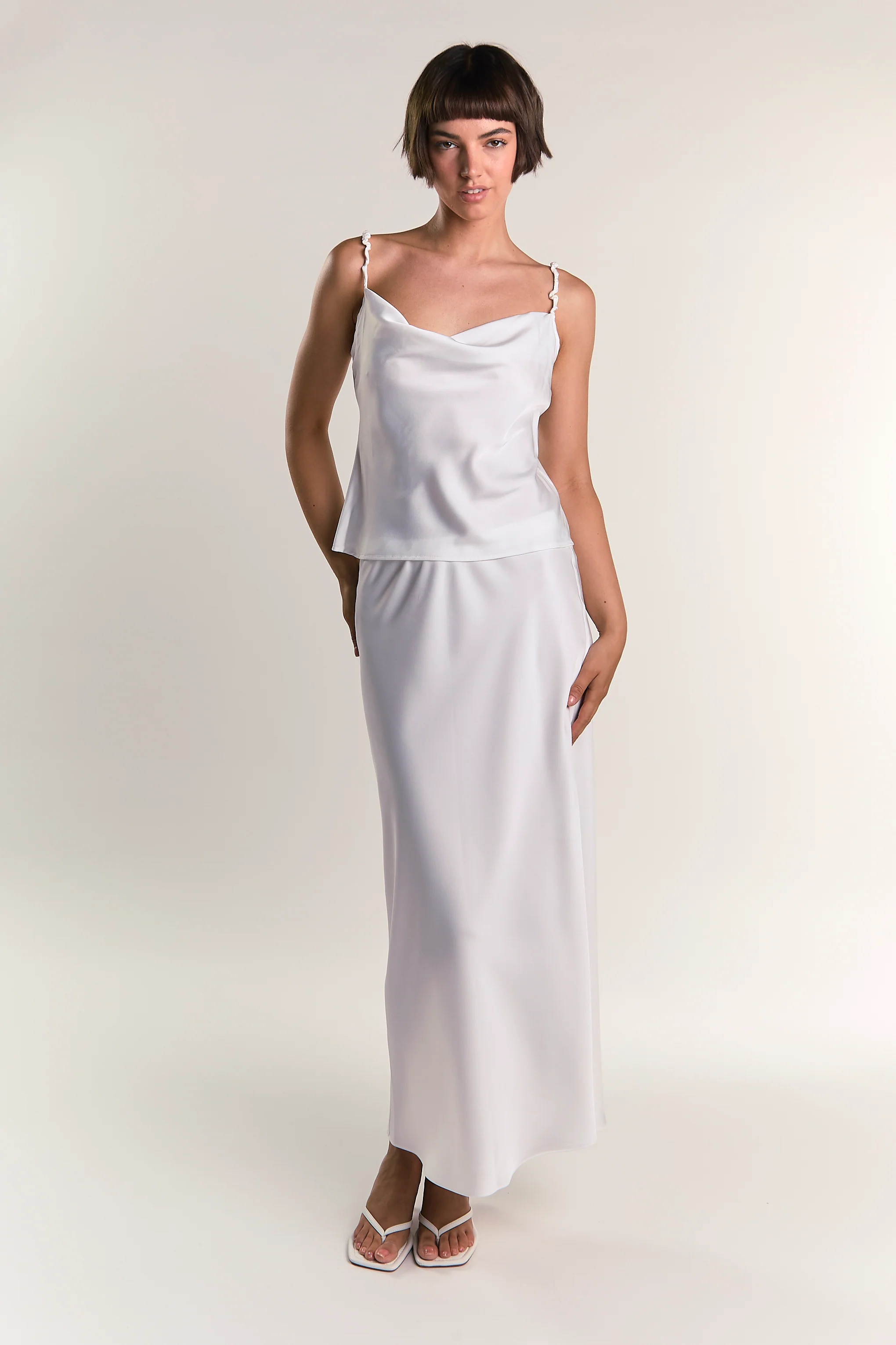 Glamorous Studio White Satin Cowl Neck Cami Top - Image 5