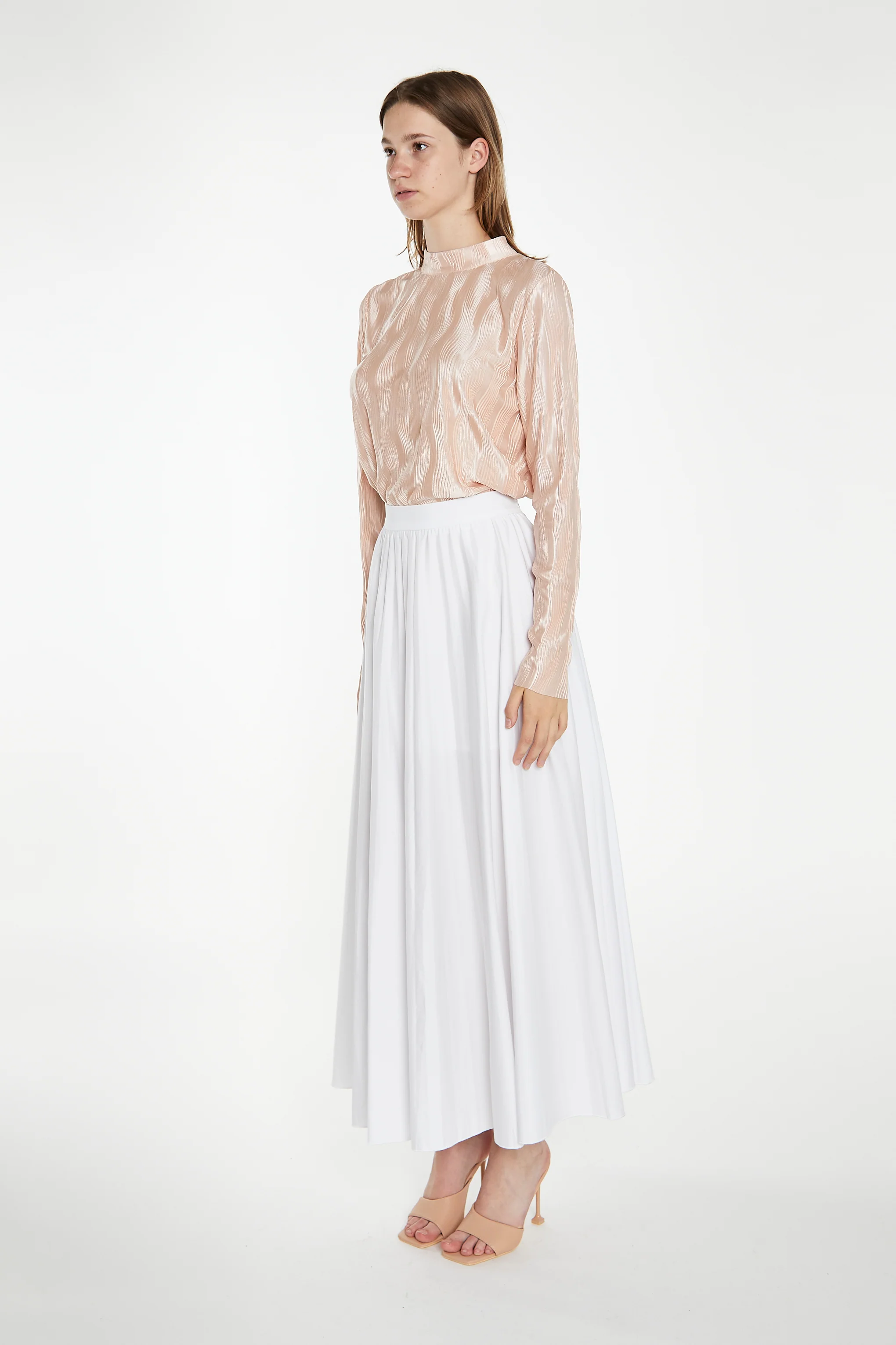 Nude Plisse Long-Sleeve High-Neck Top - Image 4