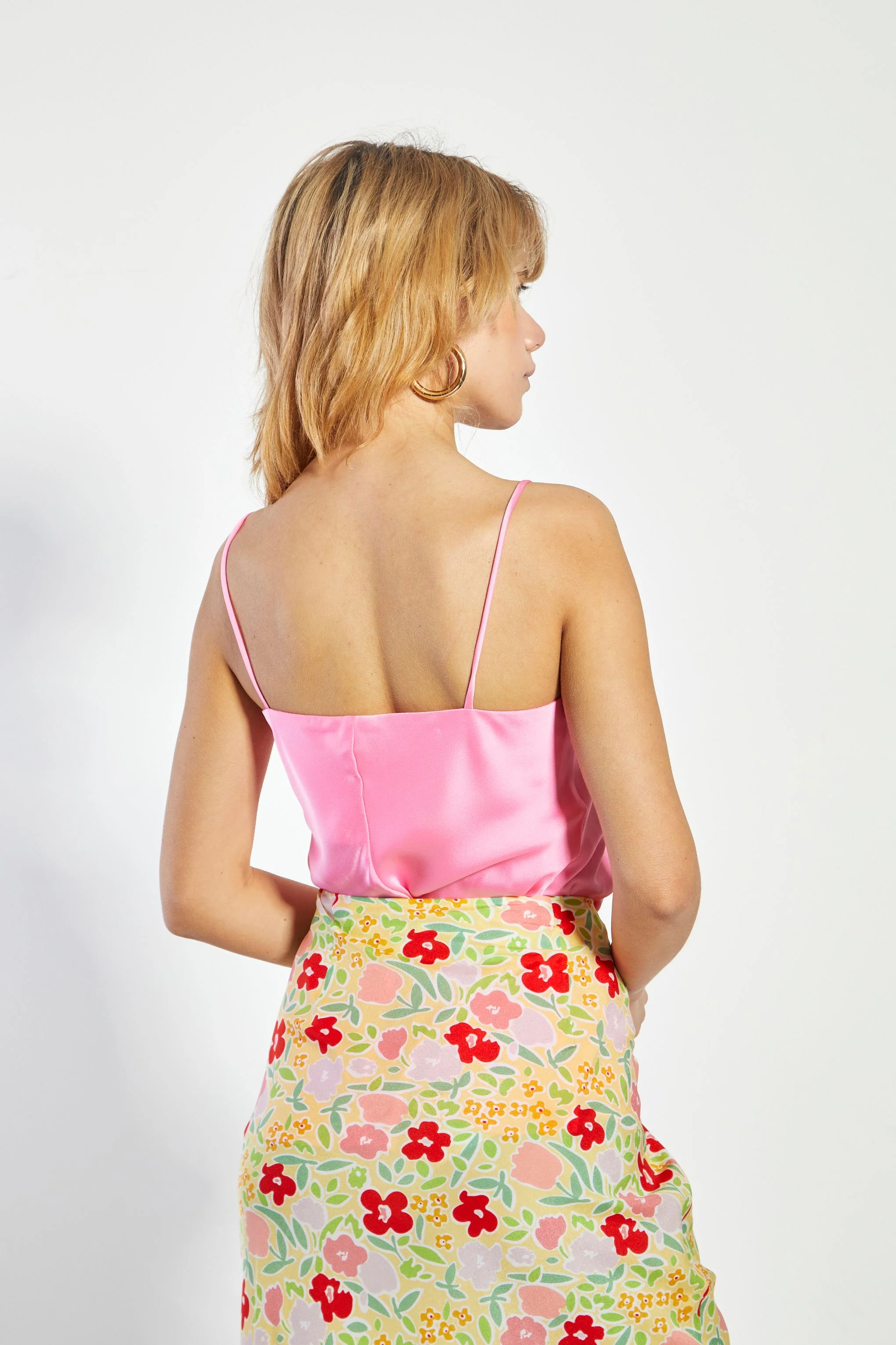 Glamorous Bright Pink Satin Cowl Neck Top - Image 3