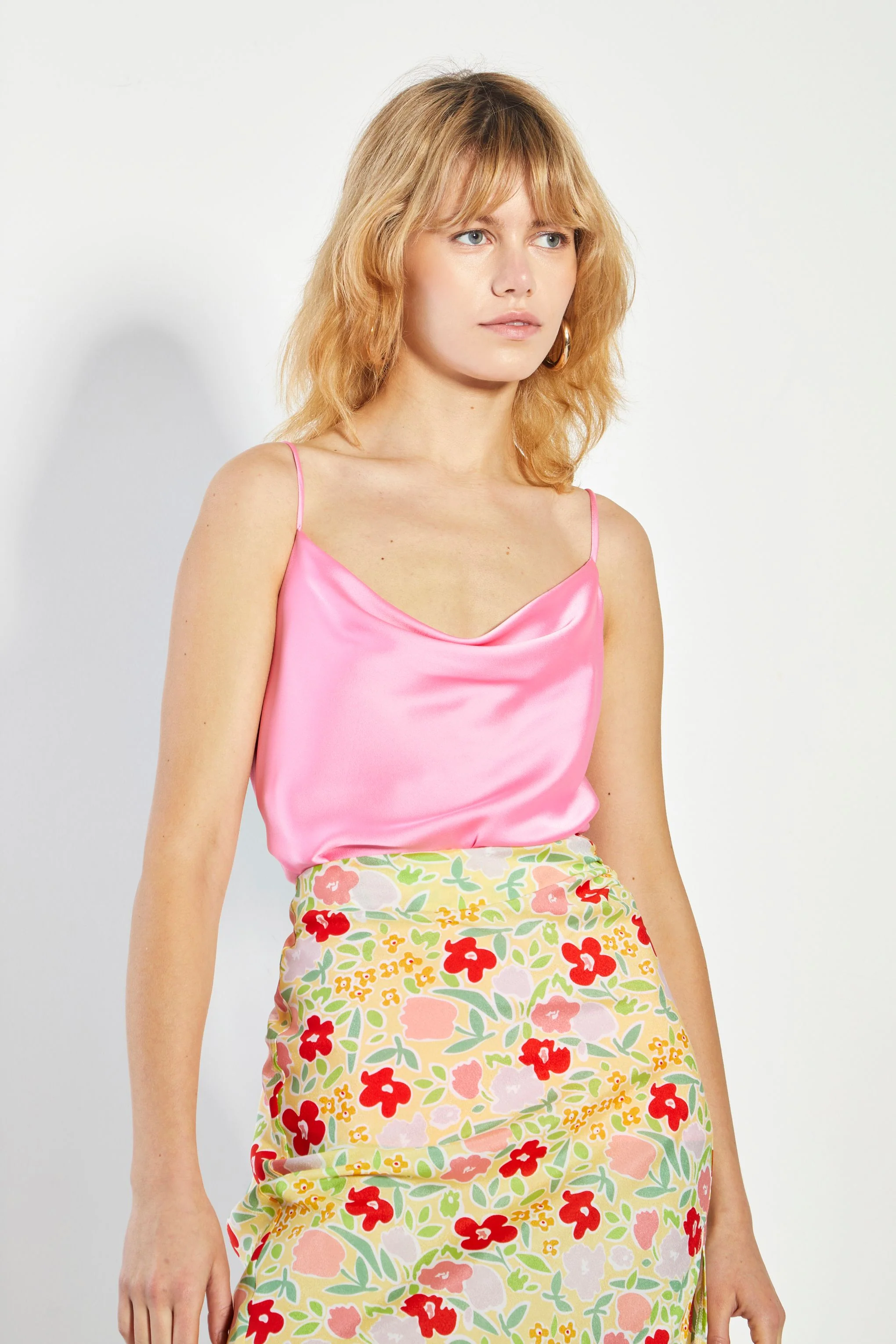 Glamorous Bright Pink Satin Cowl Neck Top - Image 4