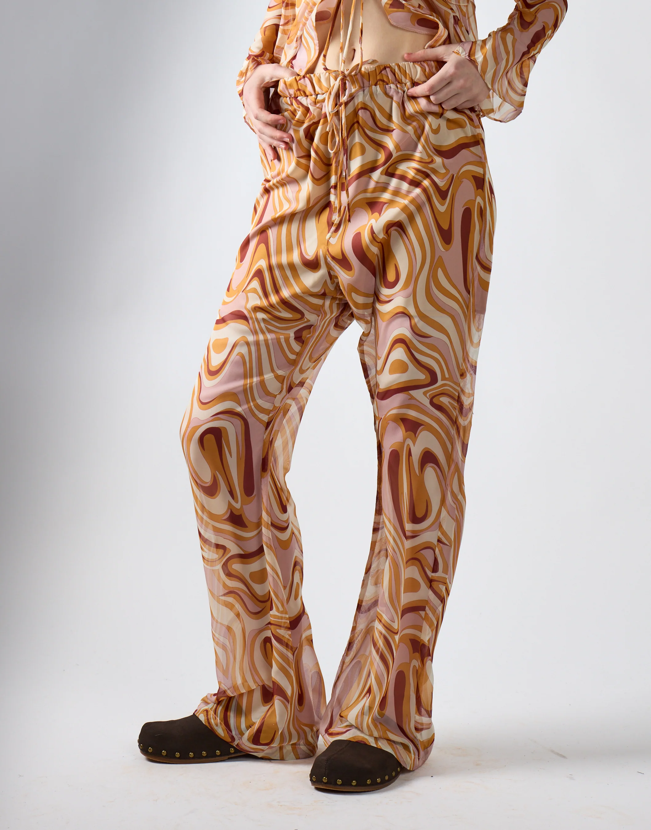 Glamorous Retro Marble Sheer Flared Trousers - Image 3