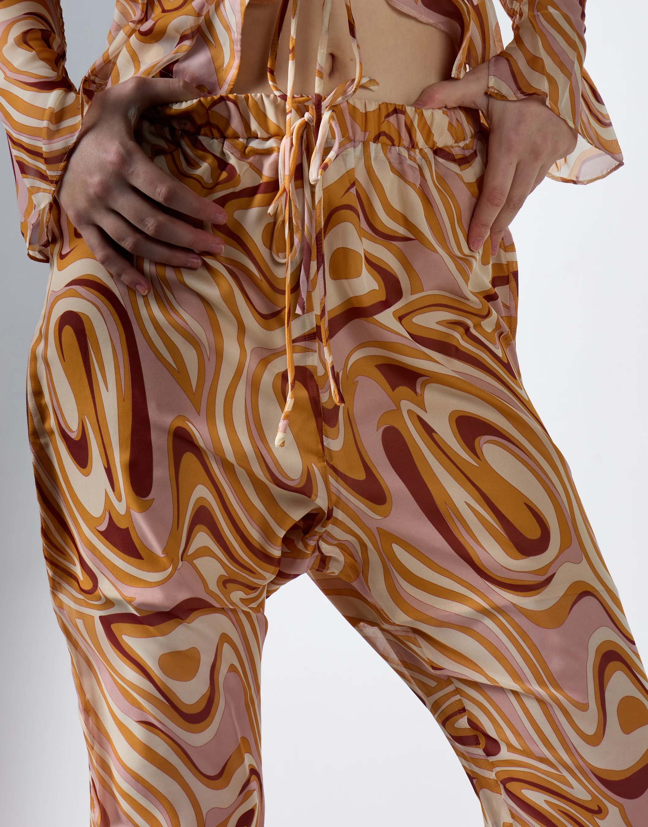 Glamorous Retro Marble Sheer Flared Trousers - Image 4