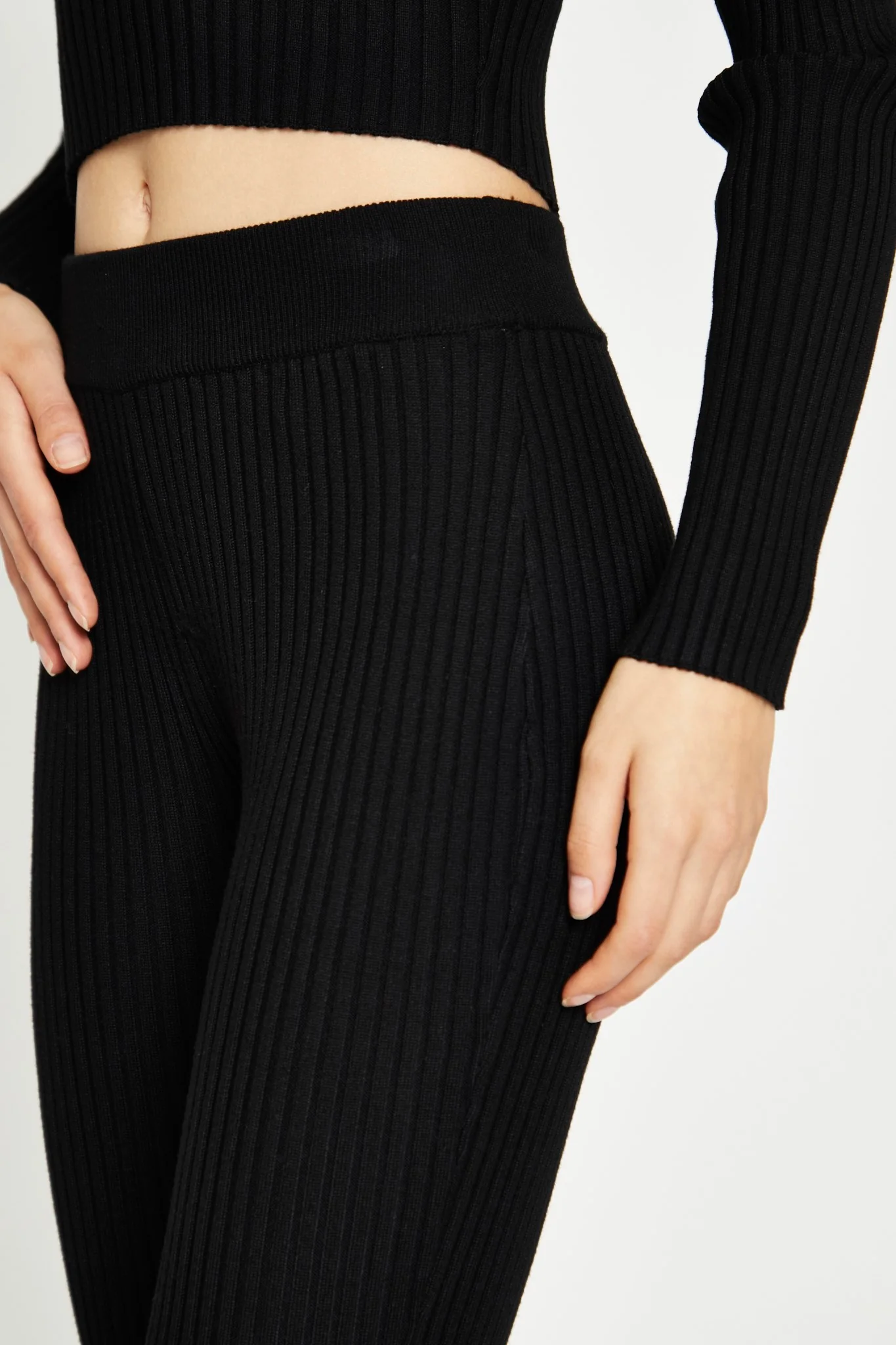 Black Knitted Flared Trousers - Image 3