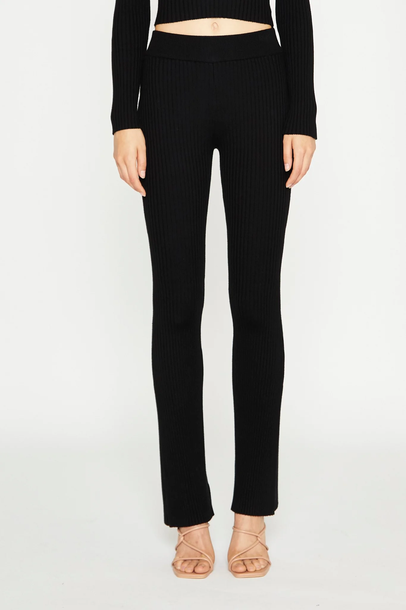 Black Knitted Flared Trousers - Image 4