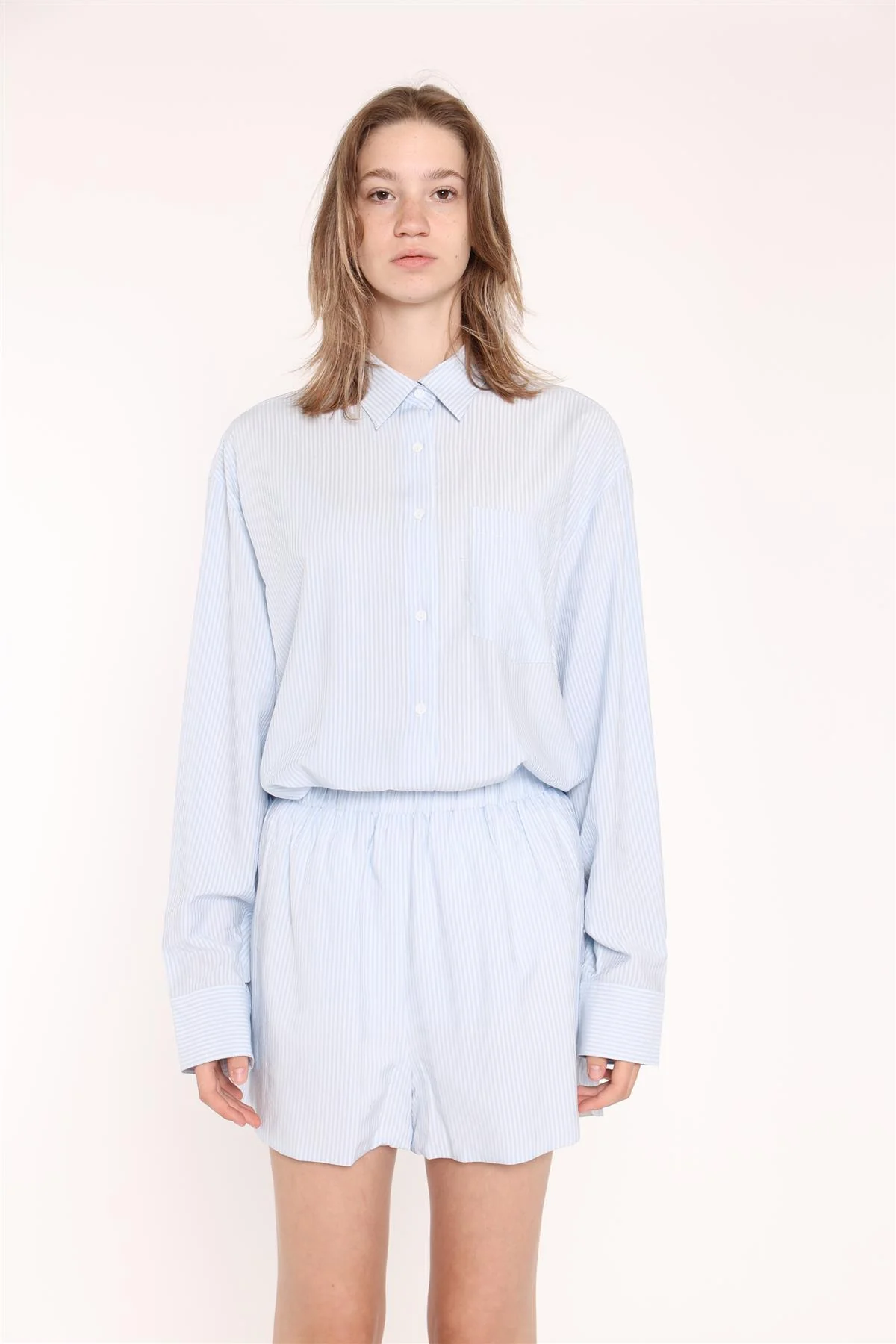 Light-Blue Stripe Side Split Shorts - Image 3