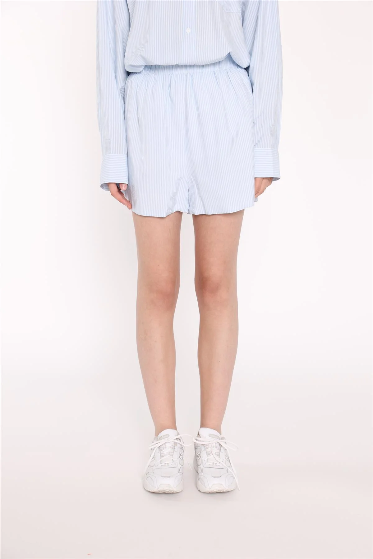 Light-Blue Stripe Side Split Shorts - Image 4