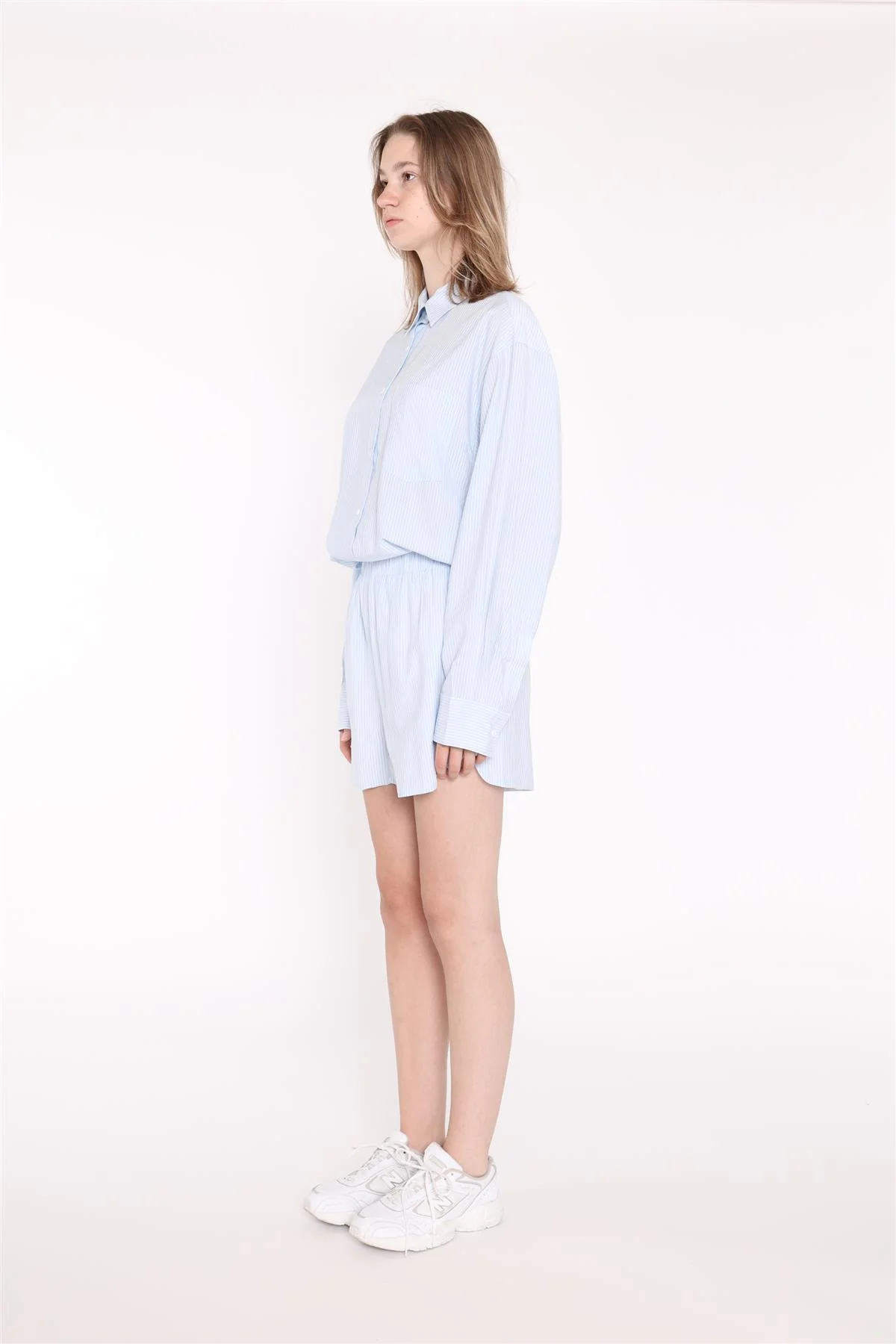 Light-Blue Stripe Side Split Shorts - Image 5