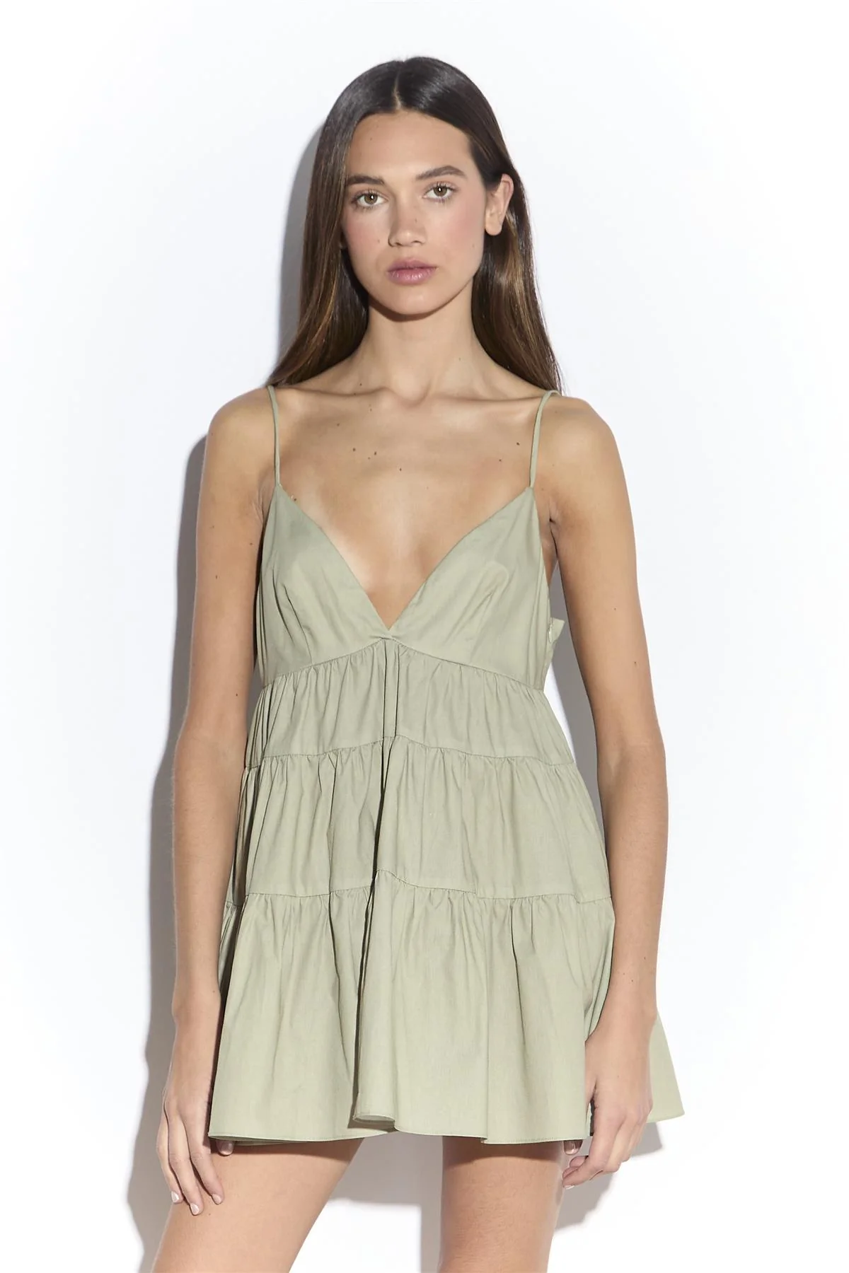 Light Khaki Empire Line Mini Dress - Image 3
