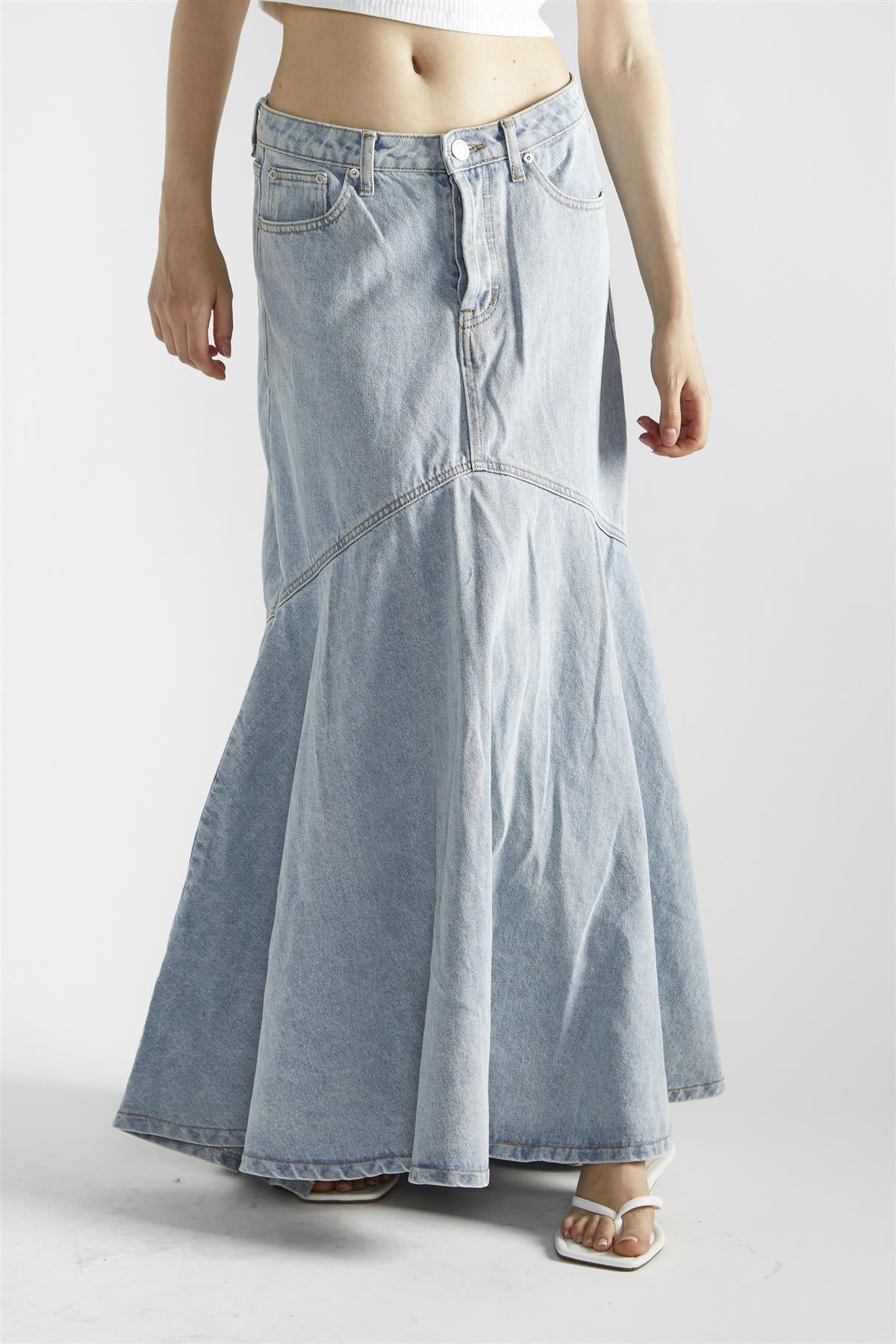 Light Stonewash Denim Fishtail Maxi-Skirt - Image 3